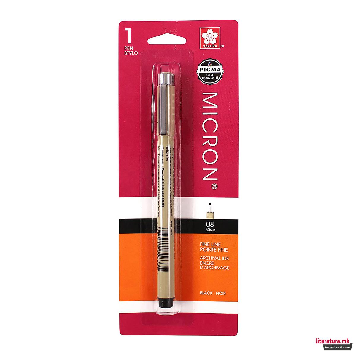 Фајнлајнер - блистер, Sakura, Pigma Micron 08, 0.50 мм, црн