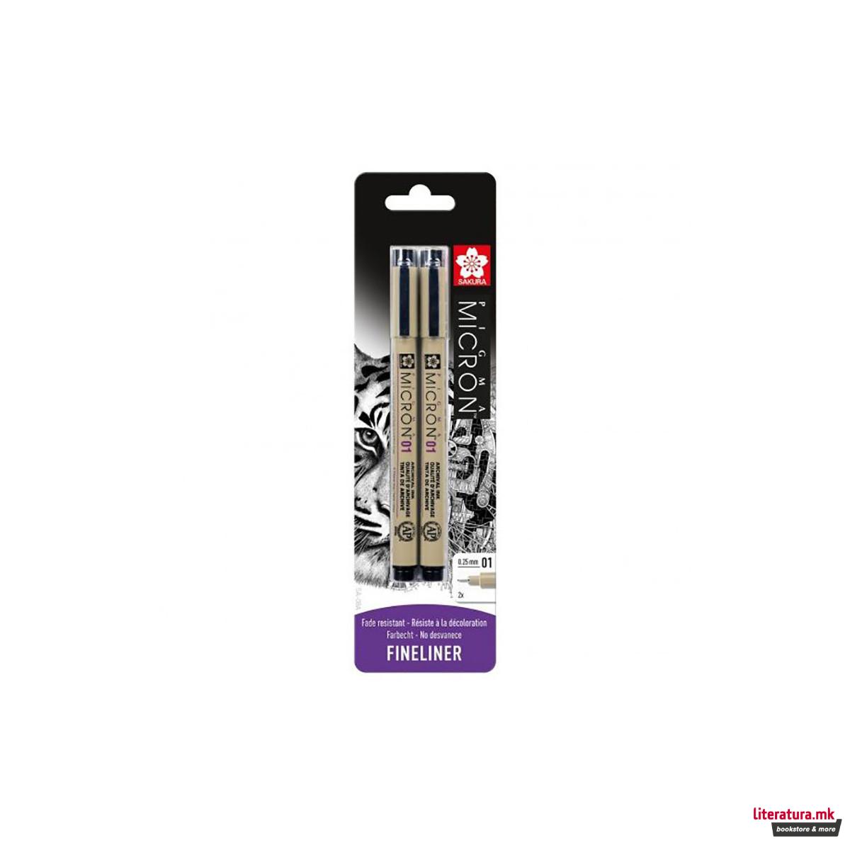 Сет од 2 фајнлајнери - блистер, Sakura, Pigma Micron 01, 0.25 мм, црни 