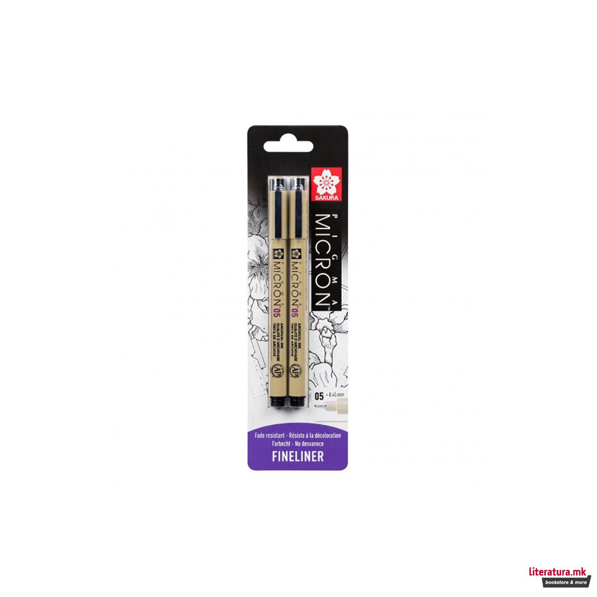 Сет од 2 фајнлајнери - блистер, Sakura, Pigma Micron 05, 0.45 мм, црни 