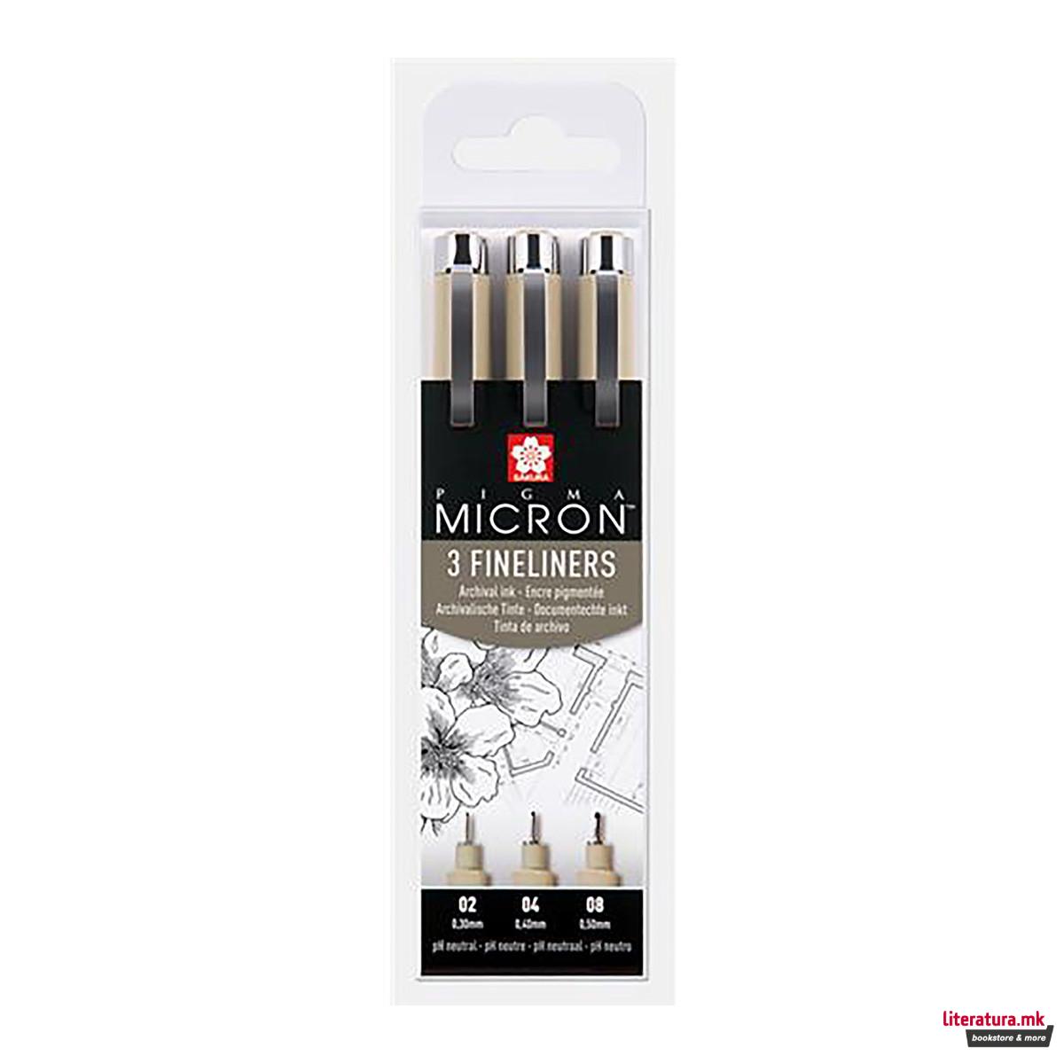 Сет од 3 фајнлајнери, Sakura, Pigma Micron, 02/04/08, црни 
