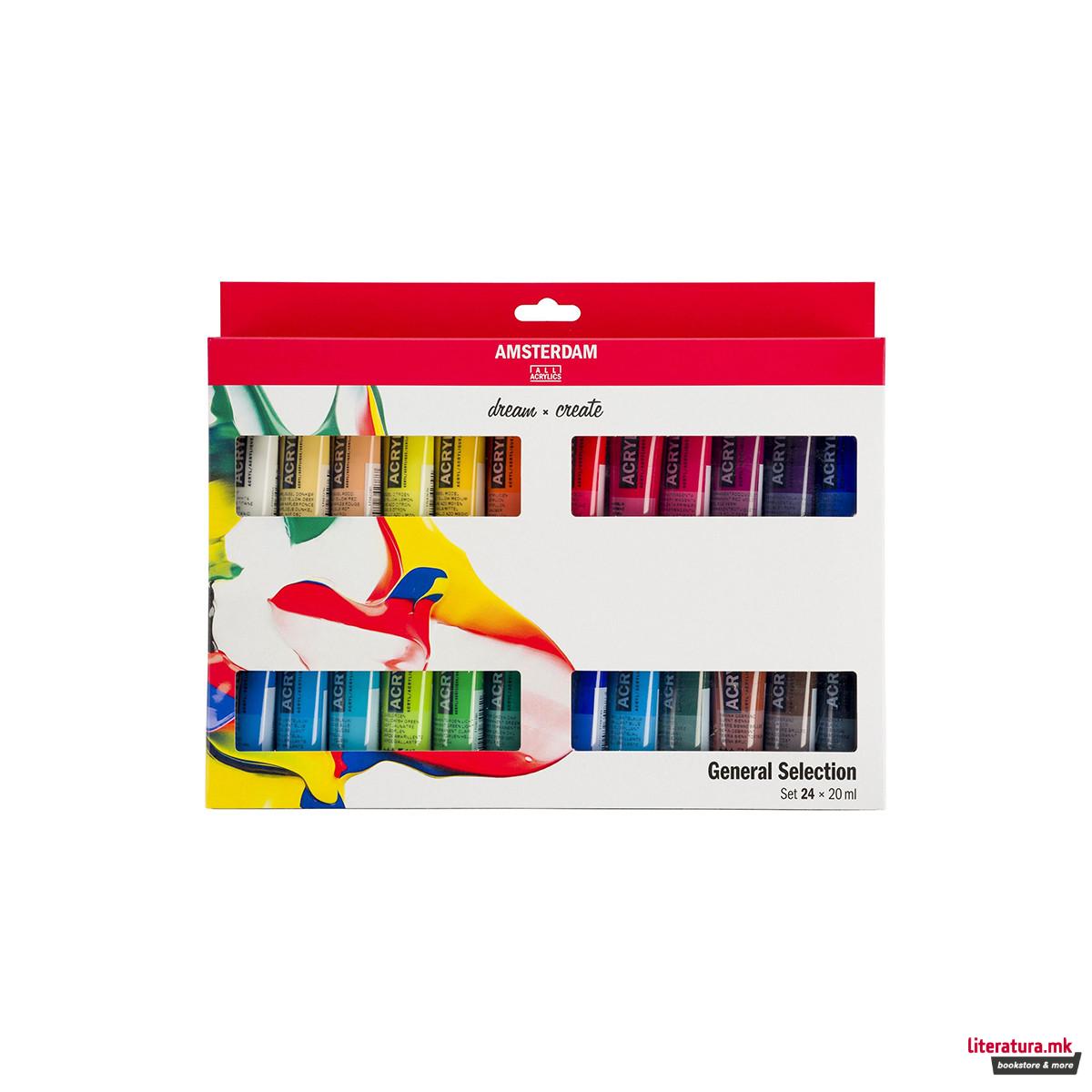 Сет акрилни бои, Amsterdam All Acrylics, Standard Series - General Selection, 24 x 20 мл 