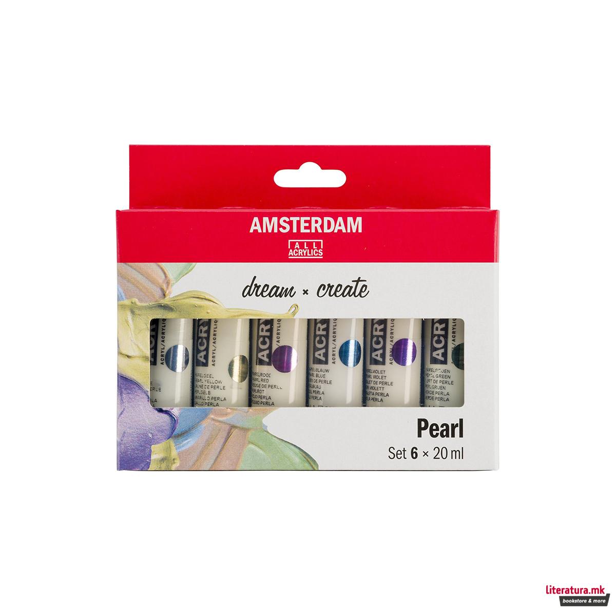 Сет акрилни бои, Amsterdam All Acrylics, Standard Series - Pearl, 6 x 20 мл 