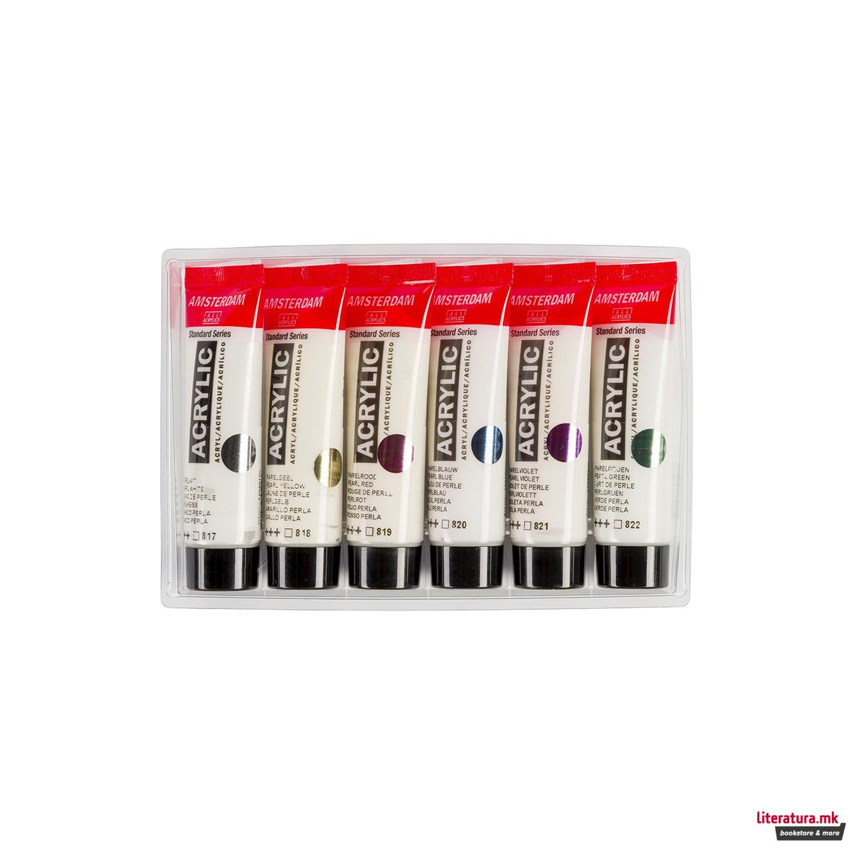 Сет акрилни бои, Amsterdam All Acrylics, Standard Series - Pearl, 6 x 20 мл 