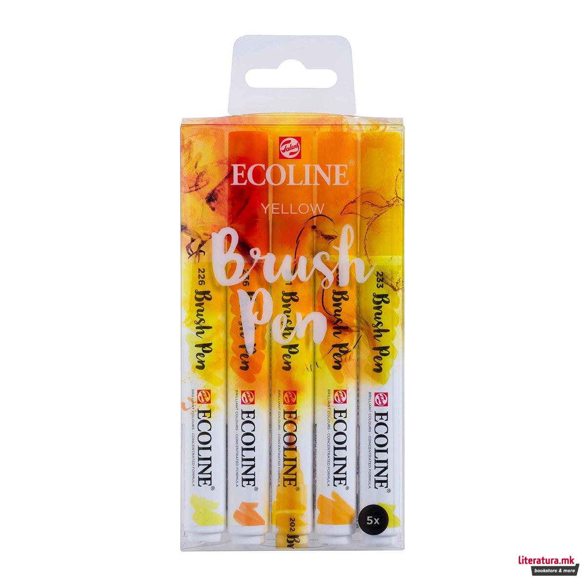 Сет од 5 брашпенс, TALENS, Ecoline Brush Pen set, yellow 