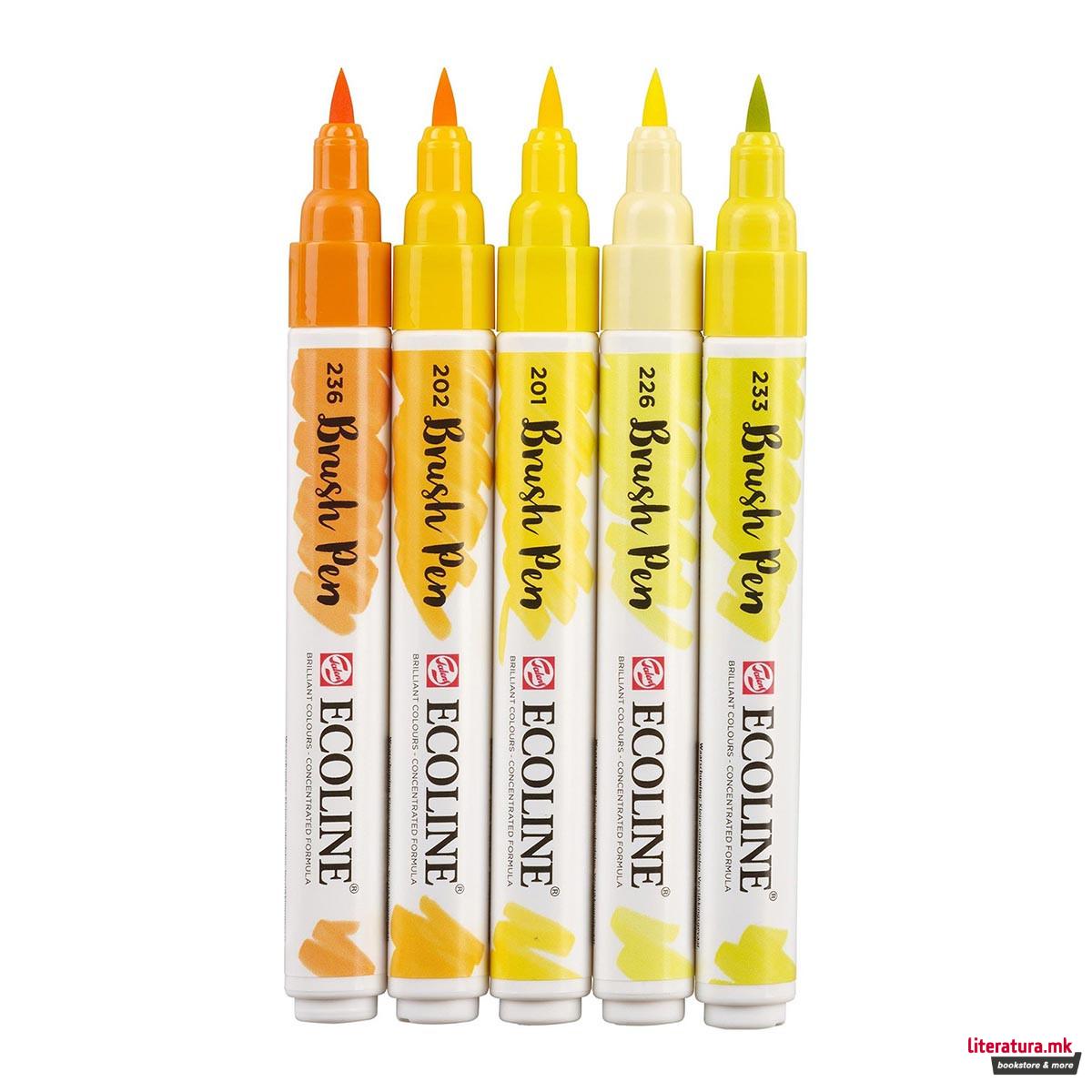 Сет од 5 брашпенс, TALENS, Ecoline Brush Pen set, yellow 
