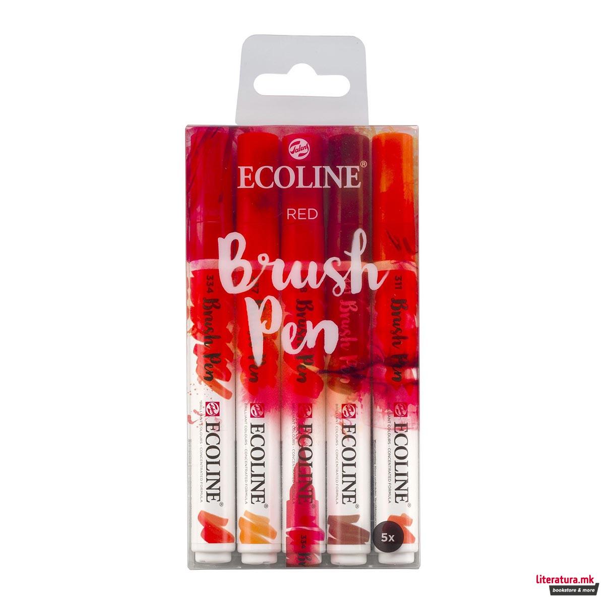 Сет од 5 брашпенс, TALENS, Ecoline Brush Pen set, red 