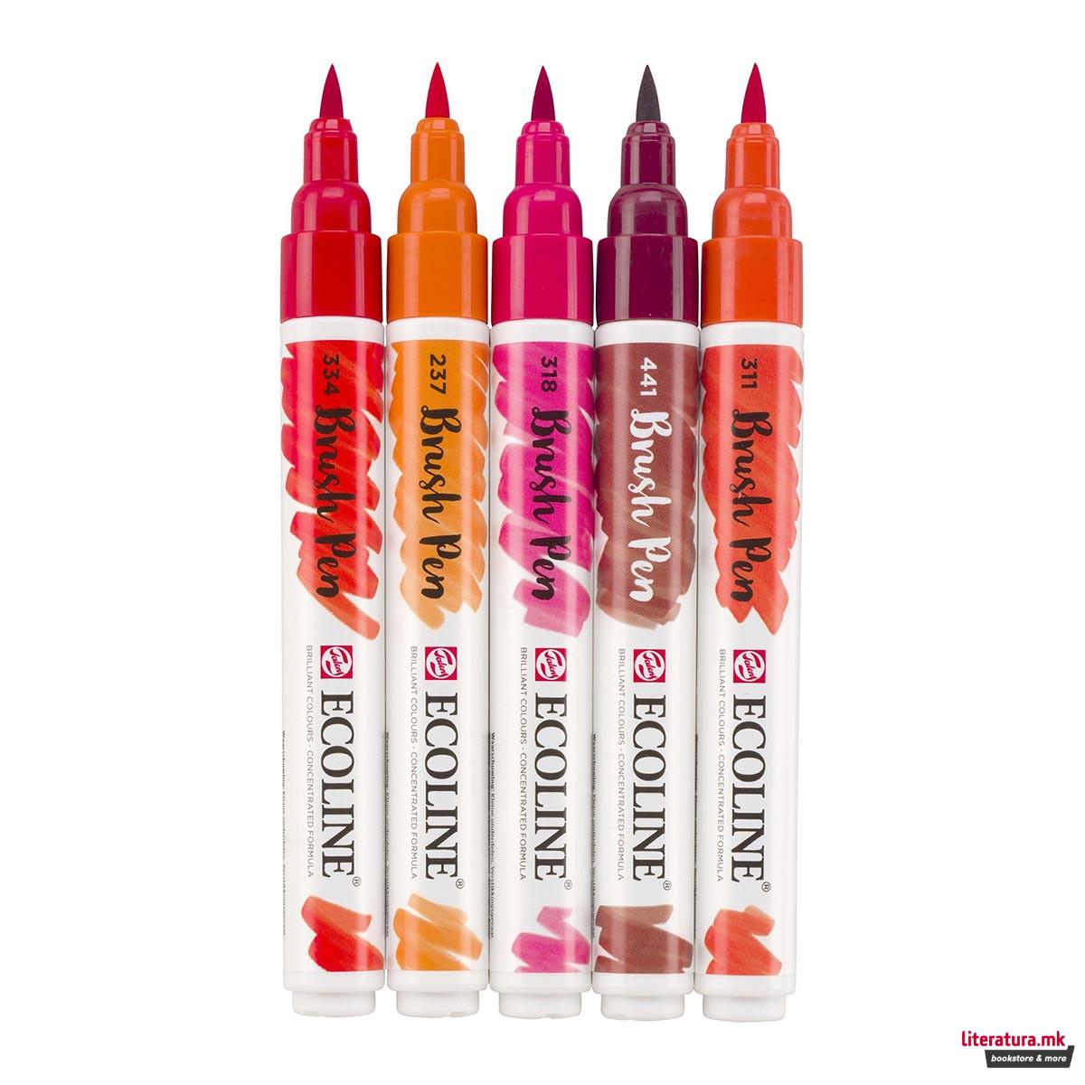 Сет од 5 брашпенс, TALENS, Ecoline Brush Pen set, red 