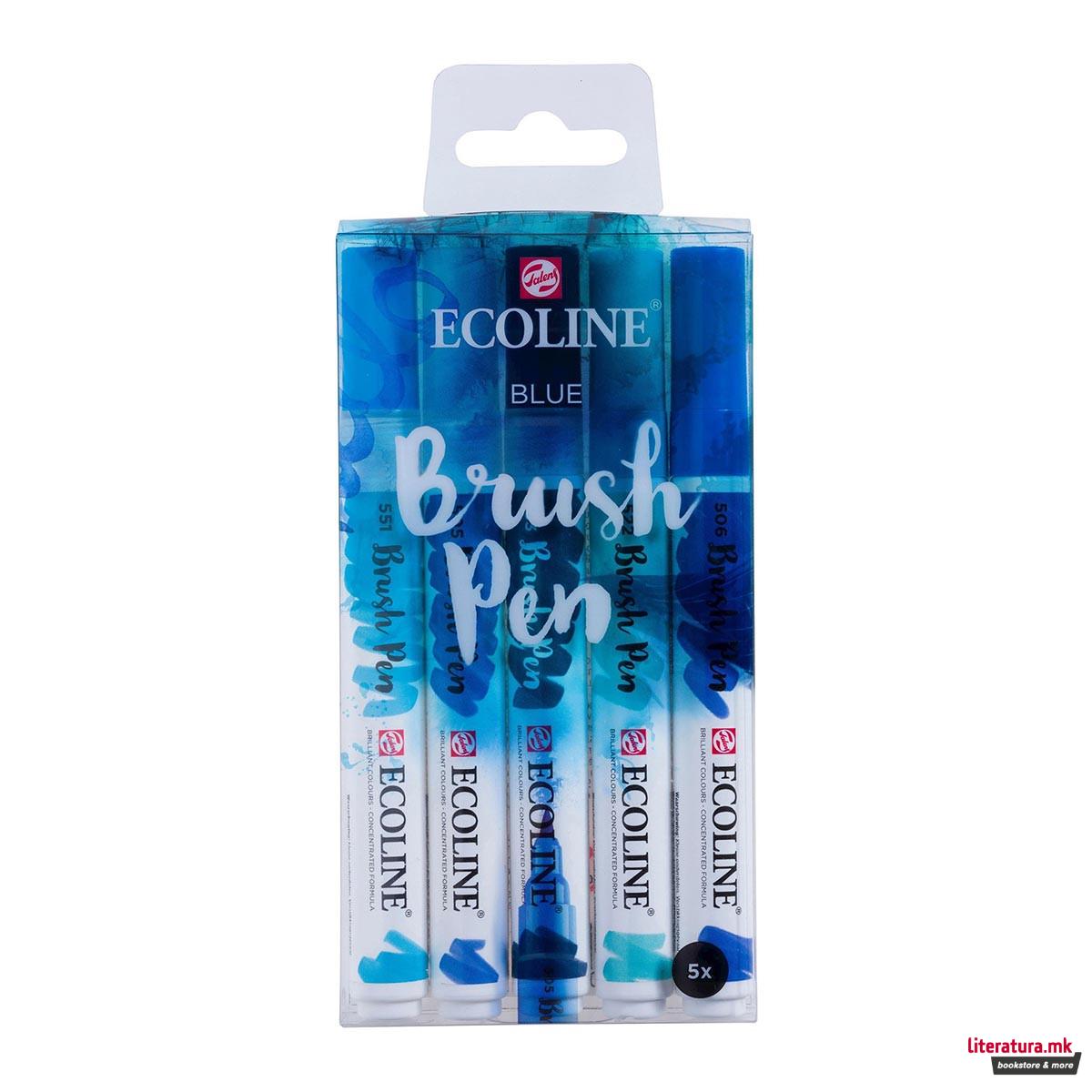 Сет од 5 брашпенс, TALENS, Ecoline Brush Pen set, blue 