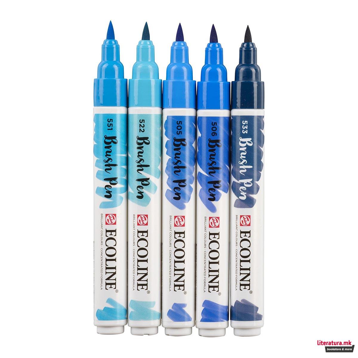 Сет од 5 брашпенс, TALENS, Ecoline Brush Pen set, blue 