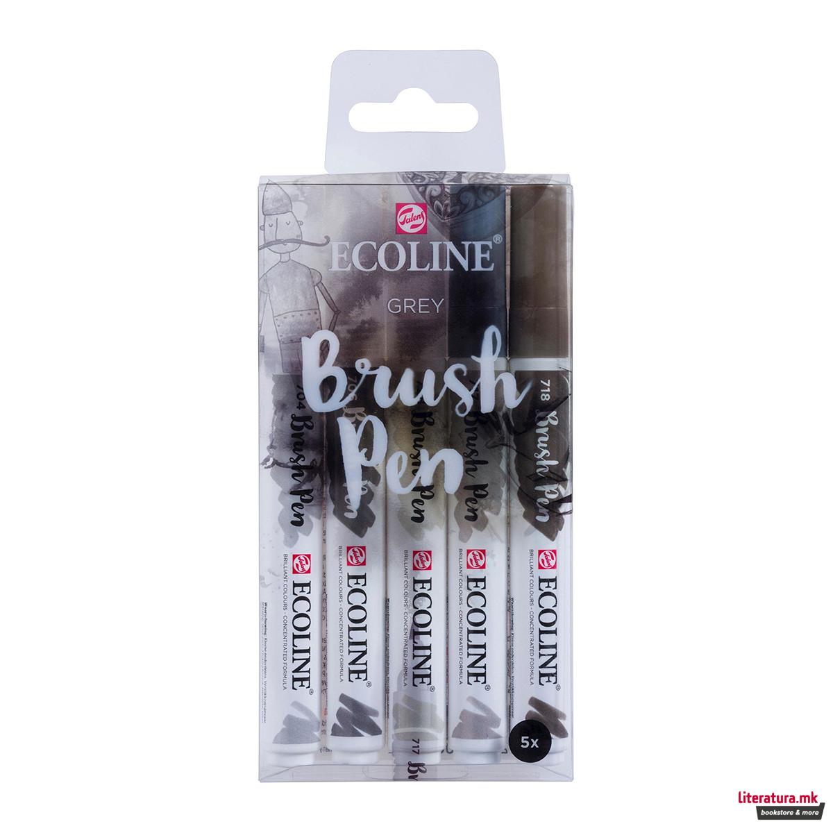 Сет од 5 брашпенс, TALENS, Ecoline Brush Pen set, grey 