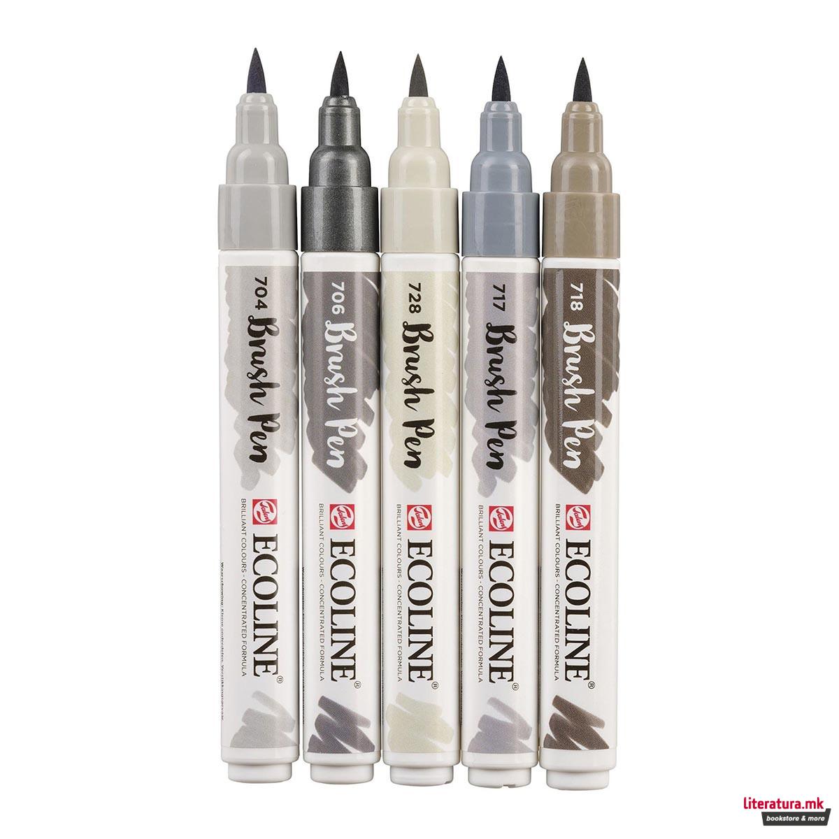Сет од 5 брашпенс, TALENS, Ecoline Brush Pen set, grey 