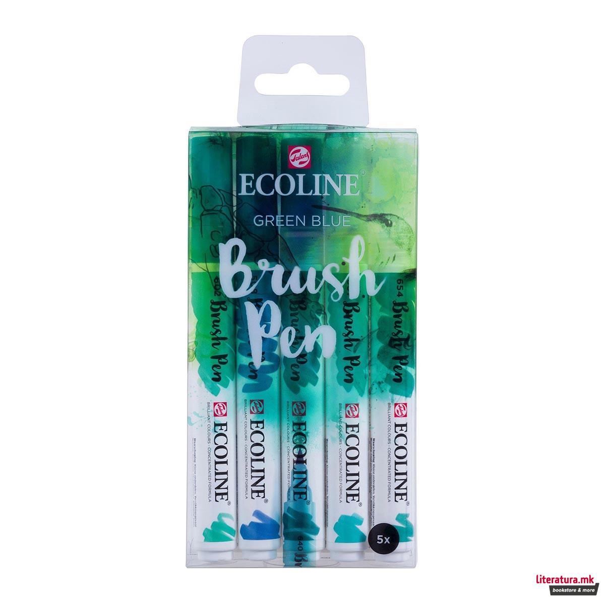 Сет од 5 брашпенс, TALENS, Ecoline Brush Pen set, green blue 