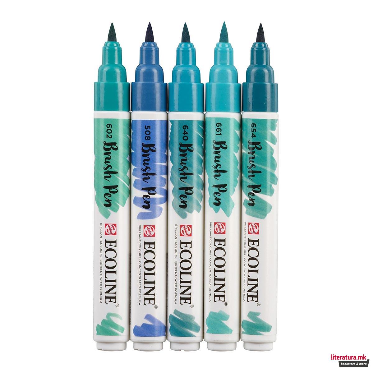 Сет од 5 брашпенс, TALENS, Ecoline Brush Pen set, green blue 