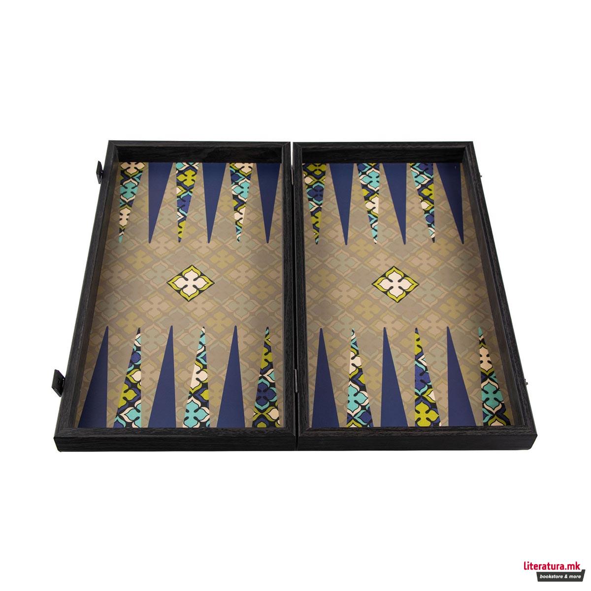 Сет за табла, Handcrafted Geometrical Floral Pattern - Navy Blue, голем