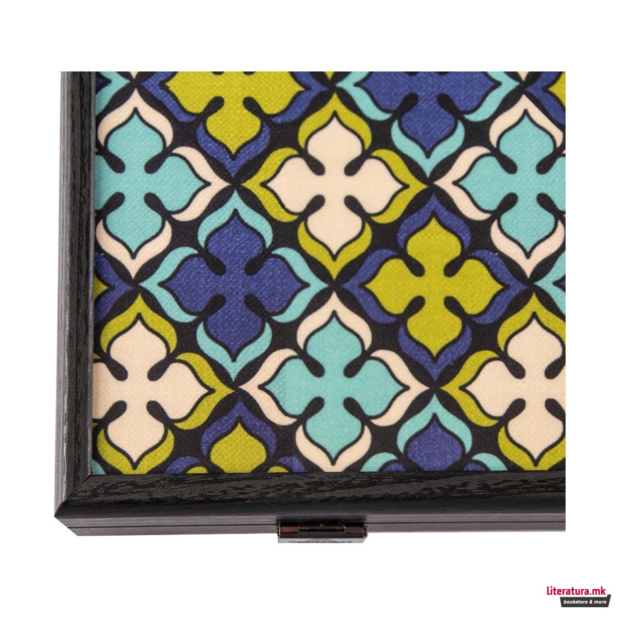 Сет за табла, Handcrafted Geometrical Floral Pattern - Navy Blue, голем