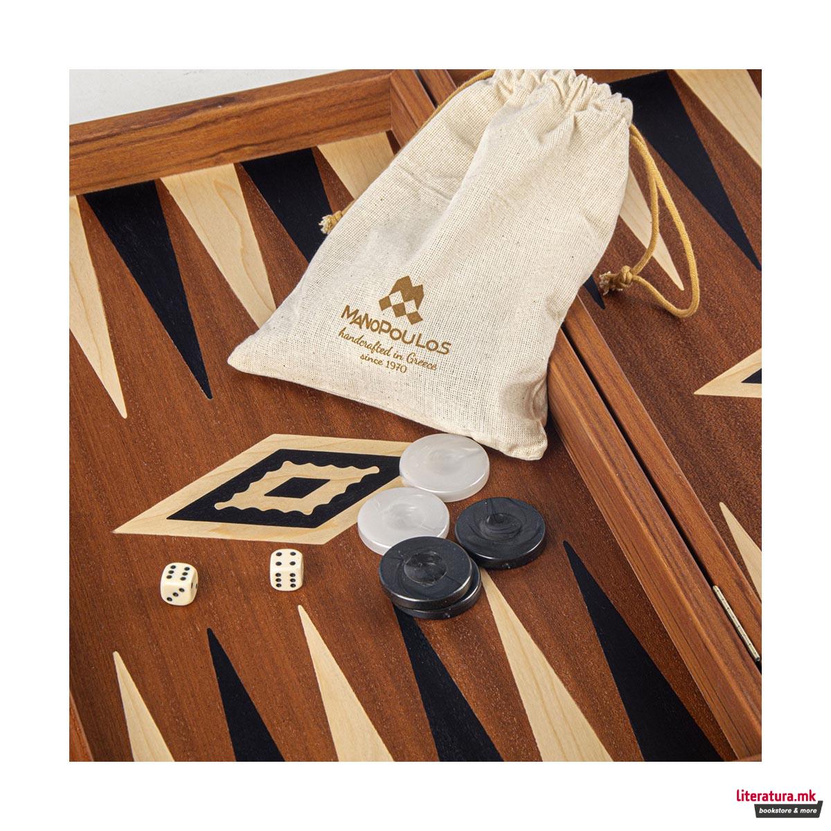 Сет за табла, Handcrafted Mahogany - Elegant Marquetry Design, голем 