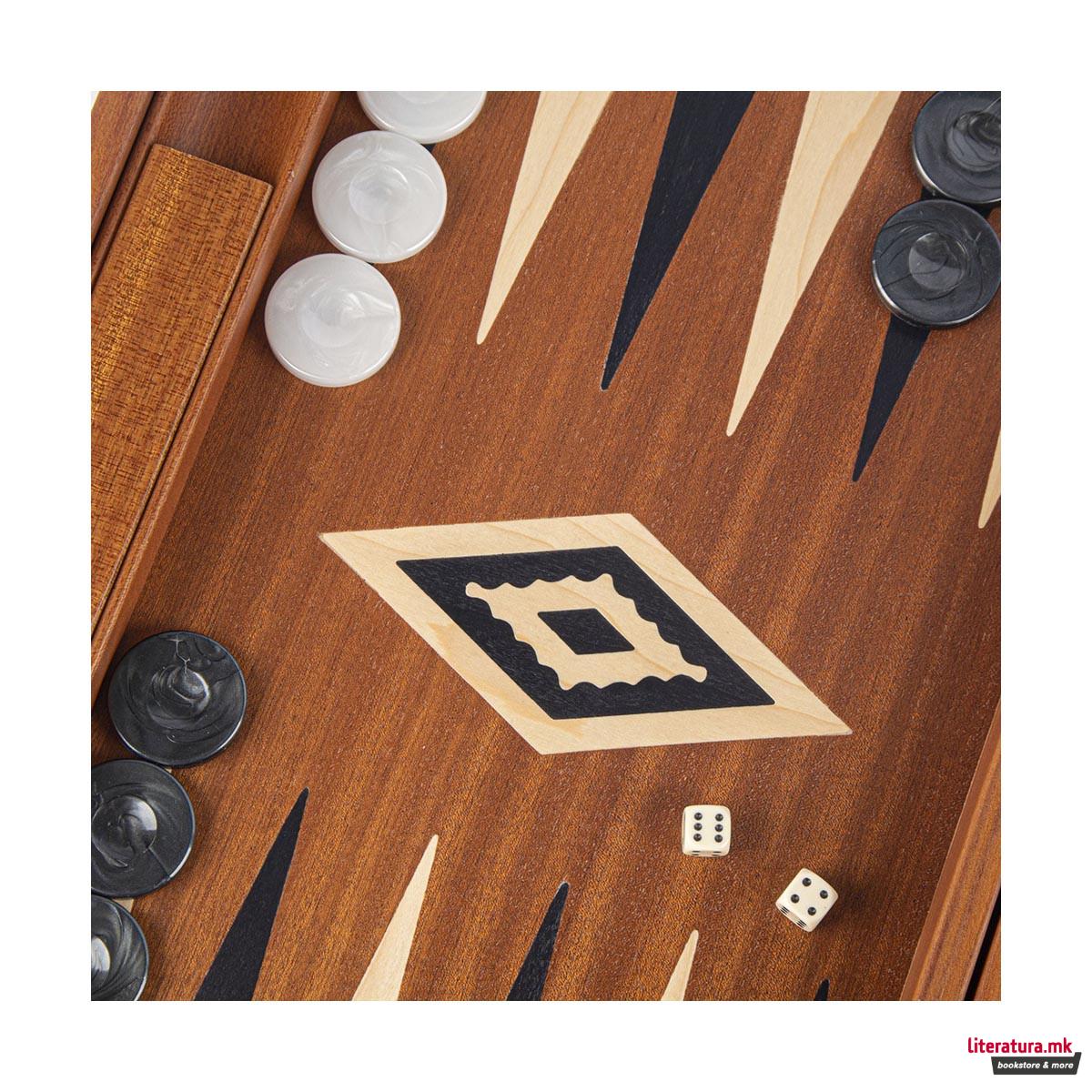 Сет за табла, Handcrafted Mahogany - Elegant Marquetry Design, голем 