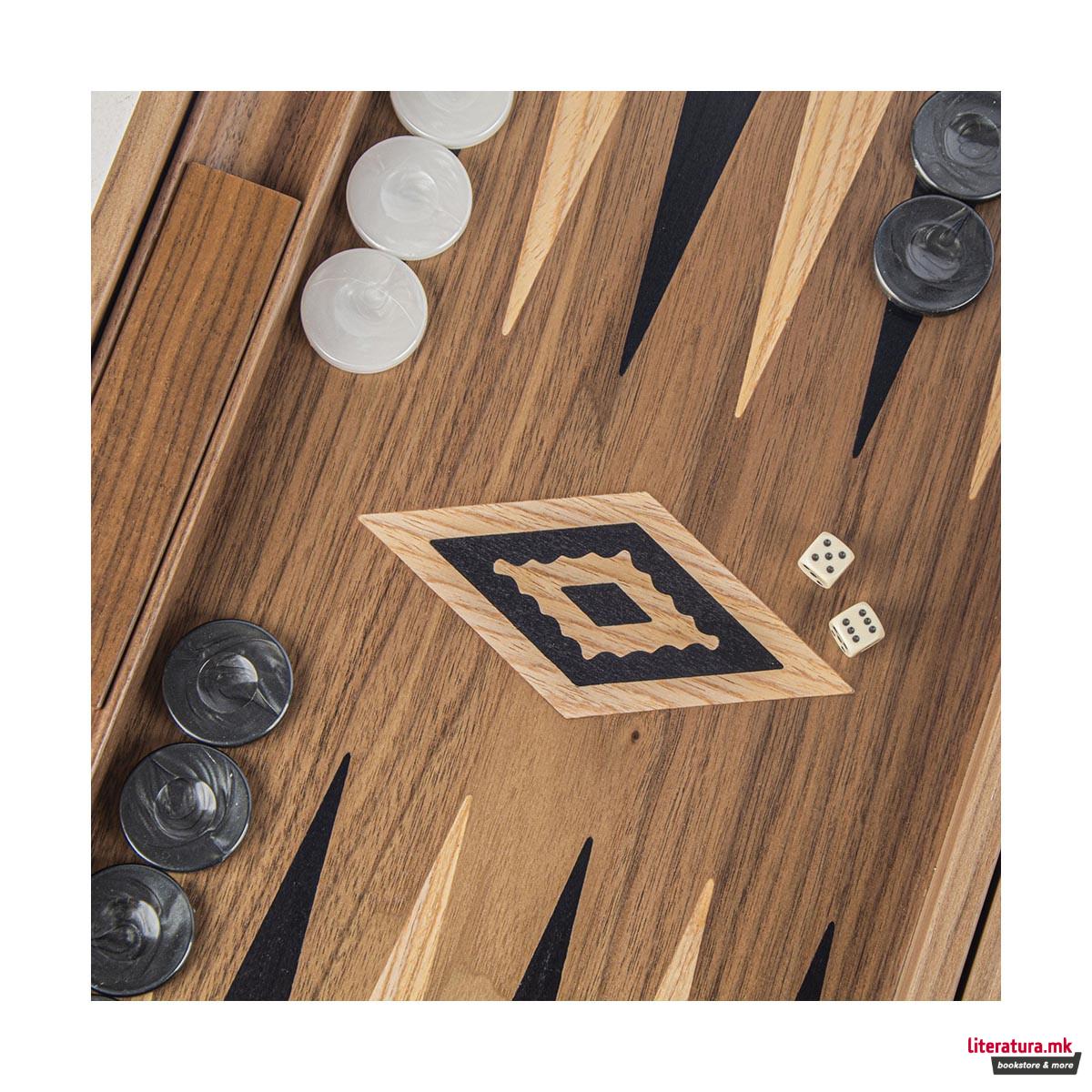 Сет за табла, Handcrafted American Walnut - Elegant Marquetry Design 