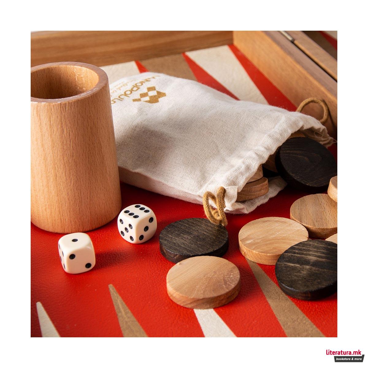 Сет за табла, Premium Leatherette Cinnabar Red 