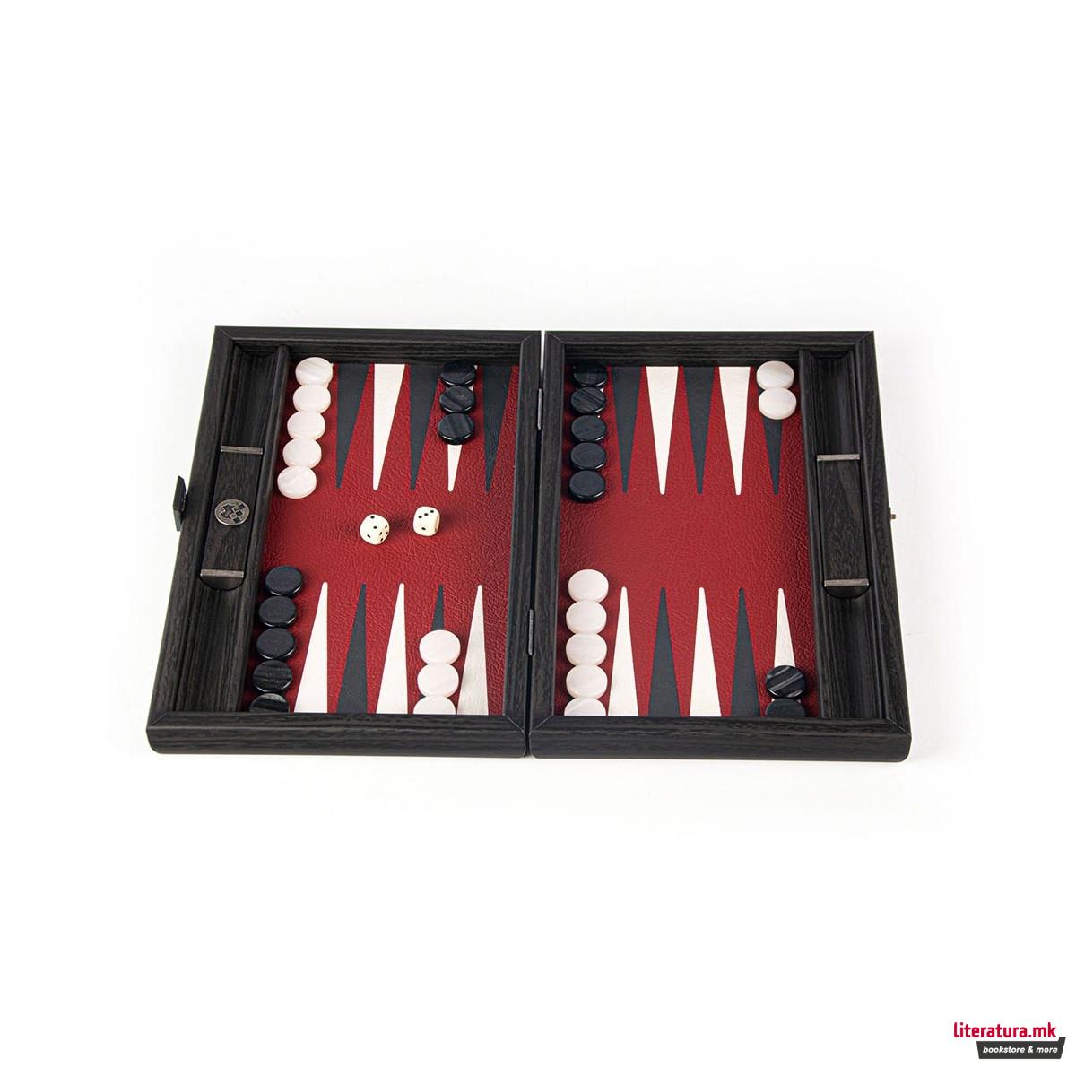 Сет за табла, Handcrafted Burgundy Red - Travel Size 