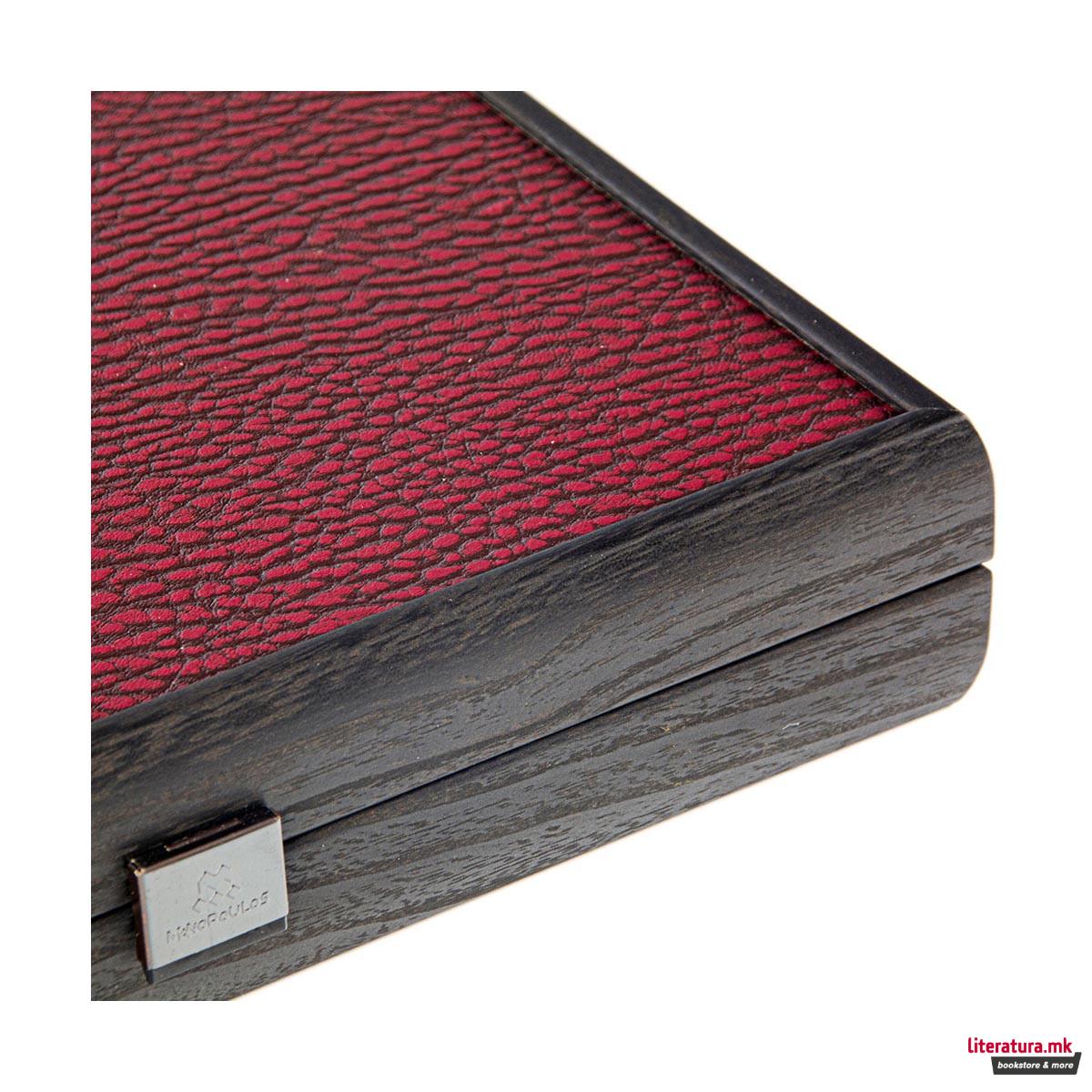 Сет за табла, Handcrafted Burgundy Red - Travel Size 