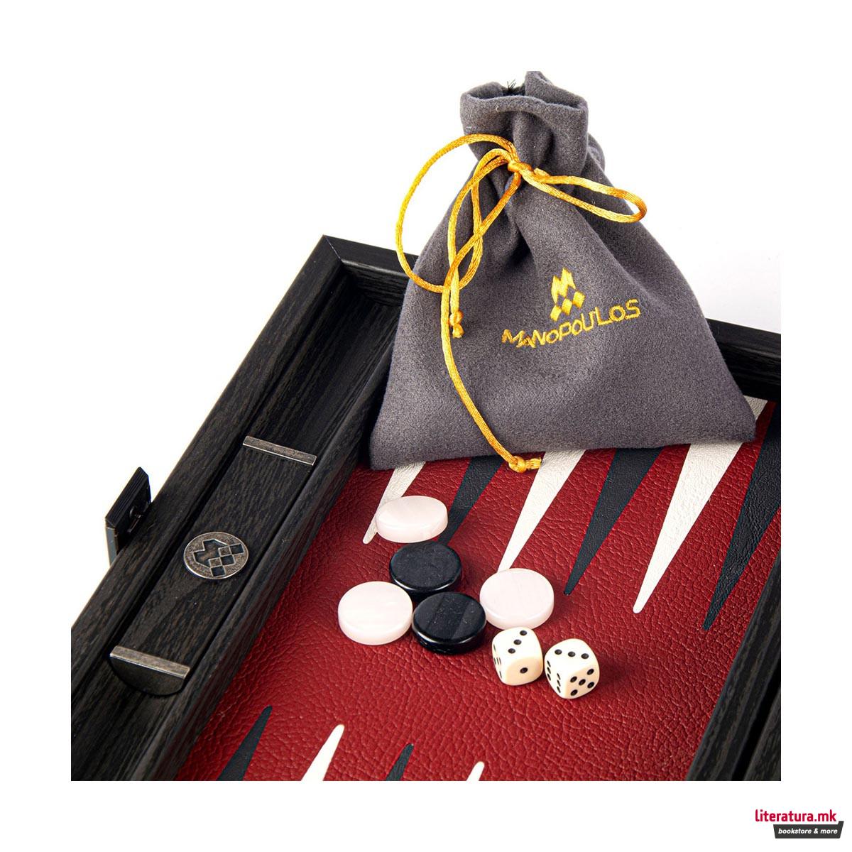 Сет за табла, Handcrafted Burgundy Red - Travel Size 