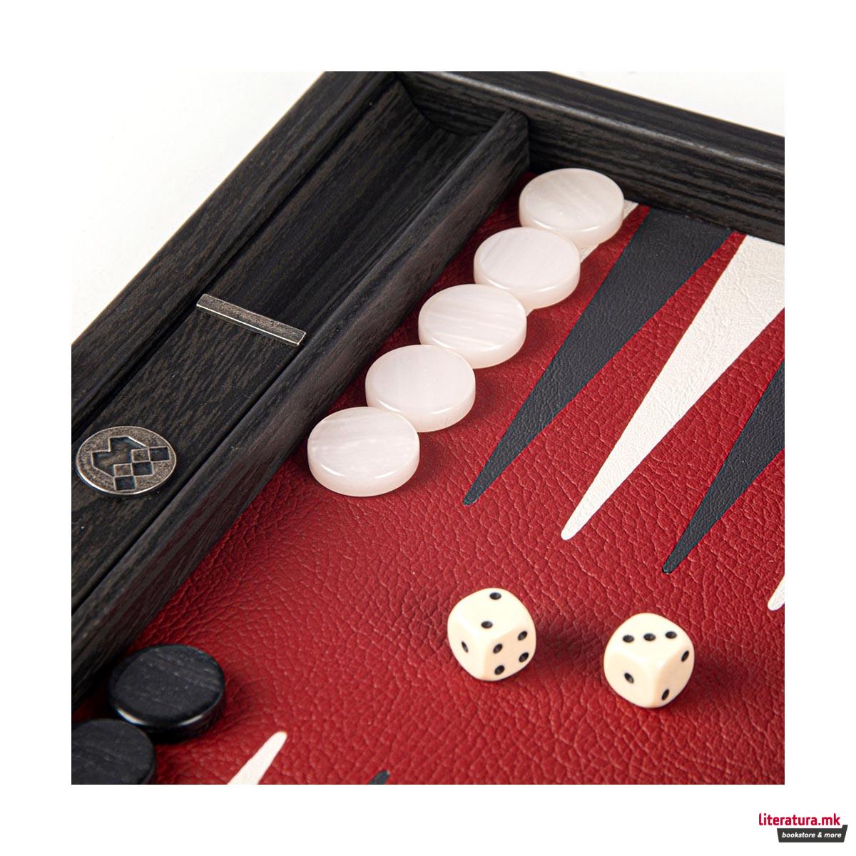 Сет за табла, Handcrafted Burgundy Red - Travel Size 