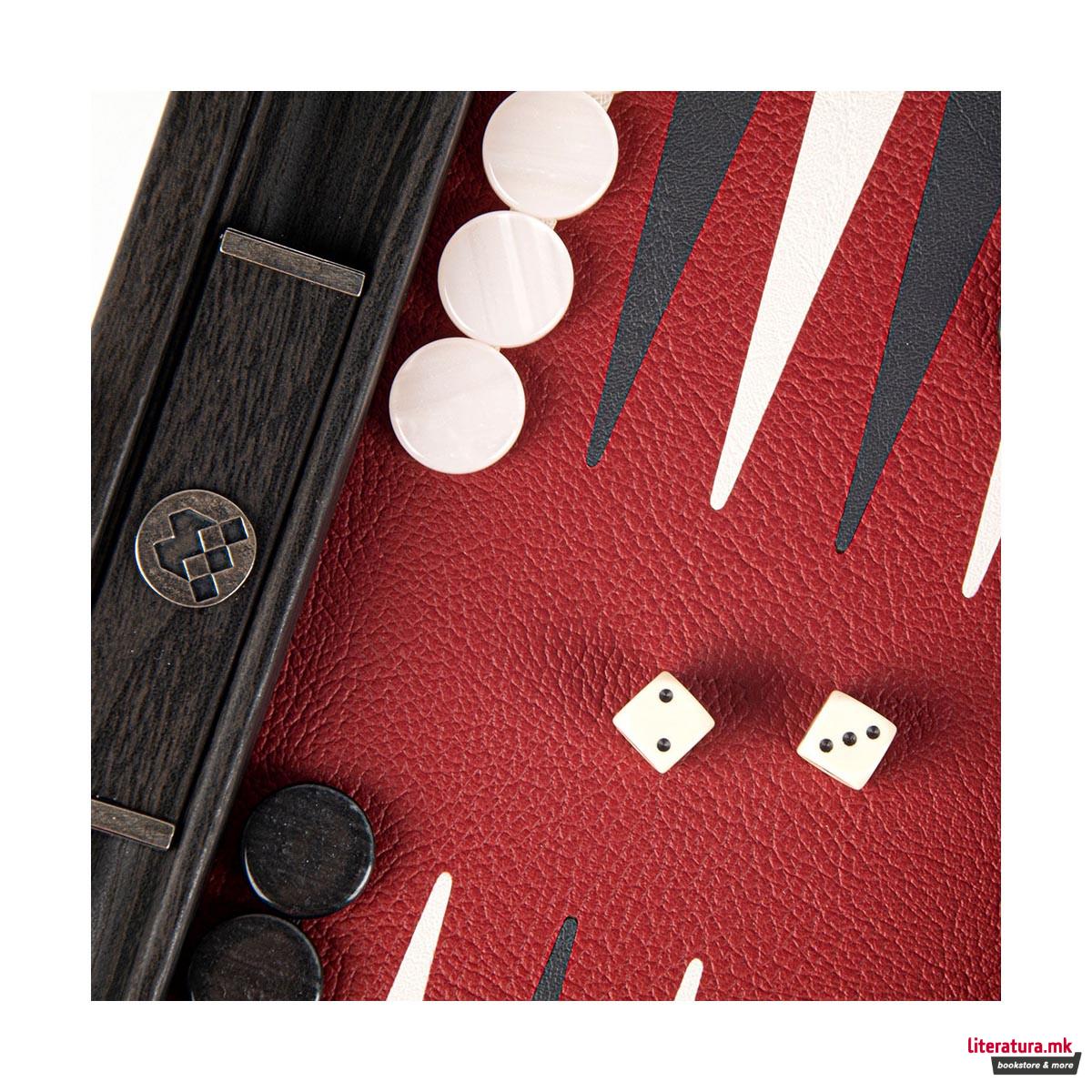 Сет за табла, Handcrafted Burgundy Red - Travel Size 