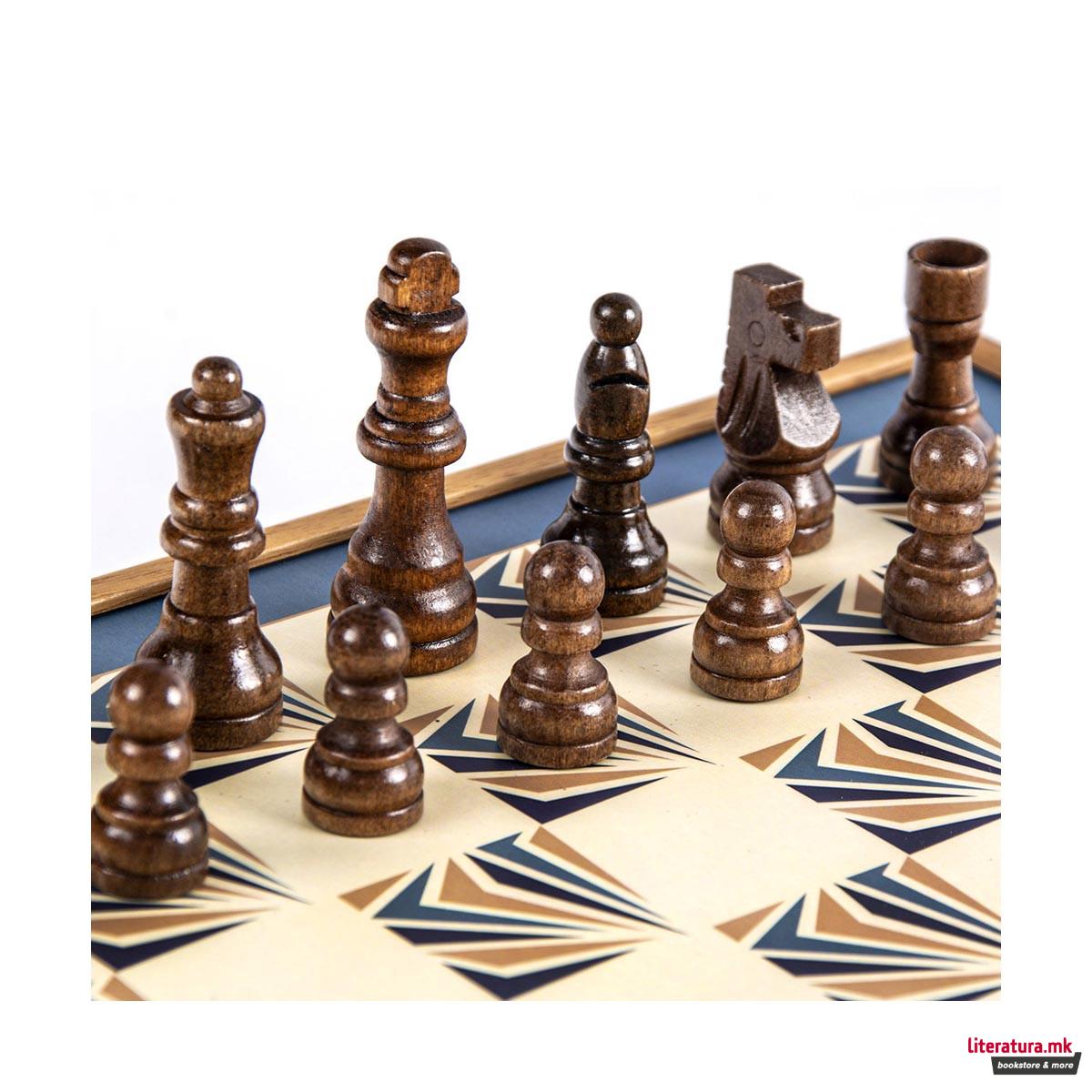 Сет игри 4 во 1, Navy Blue - Chess, Backgammon, Ludo & Snakes 