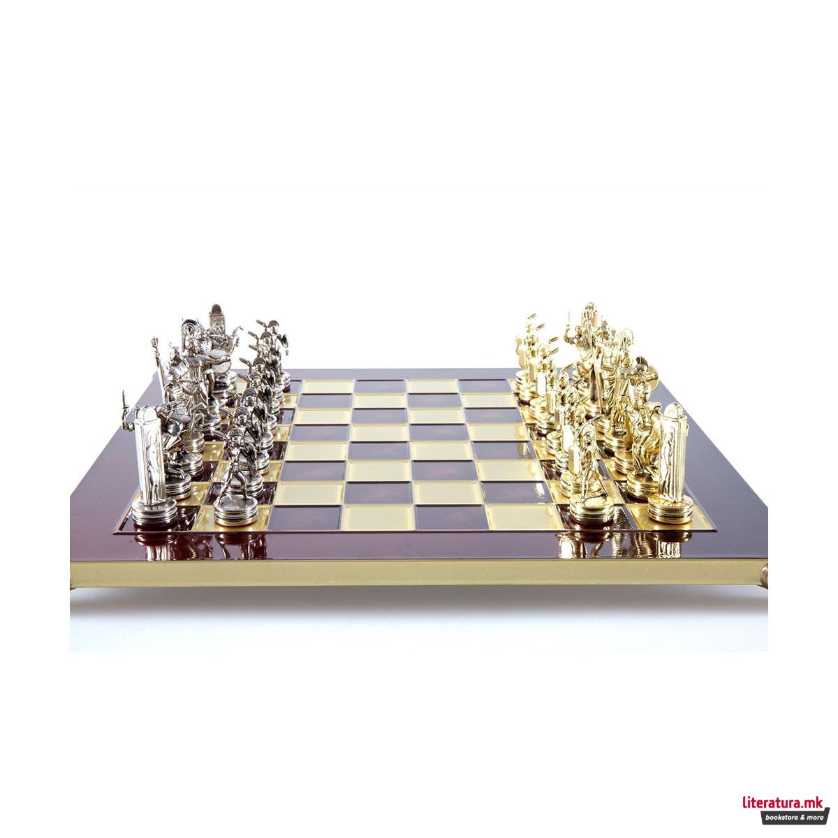 Сет за шах, GHandcrafted Greek Mythology, црвен со златни/сребрени фигури 