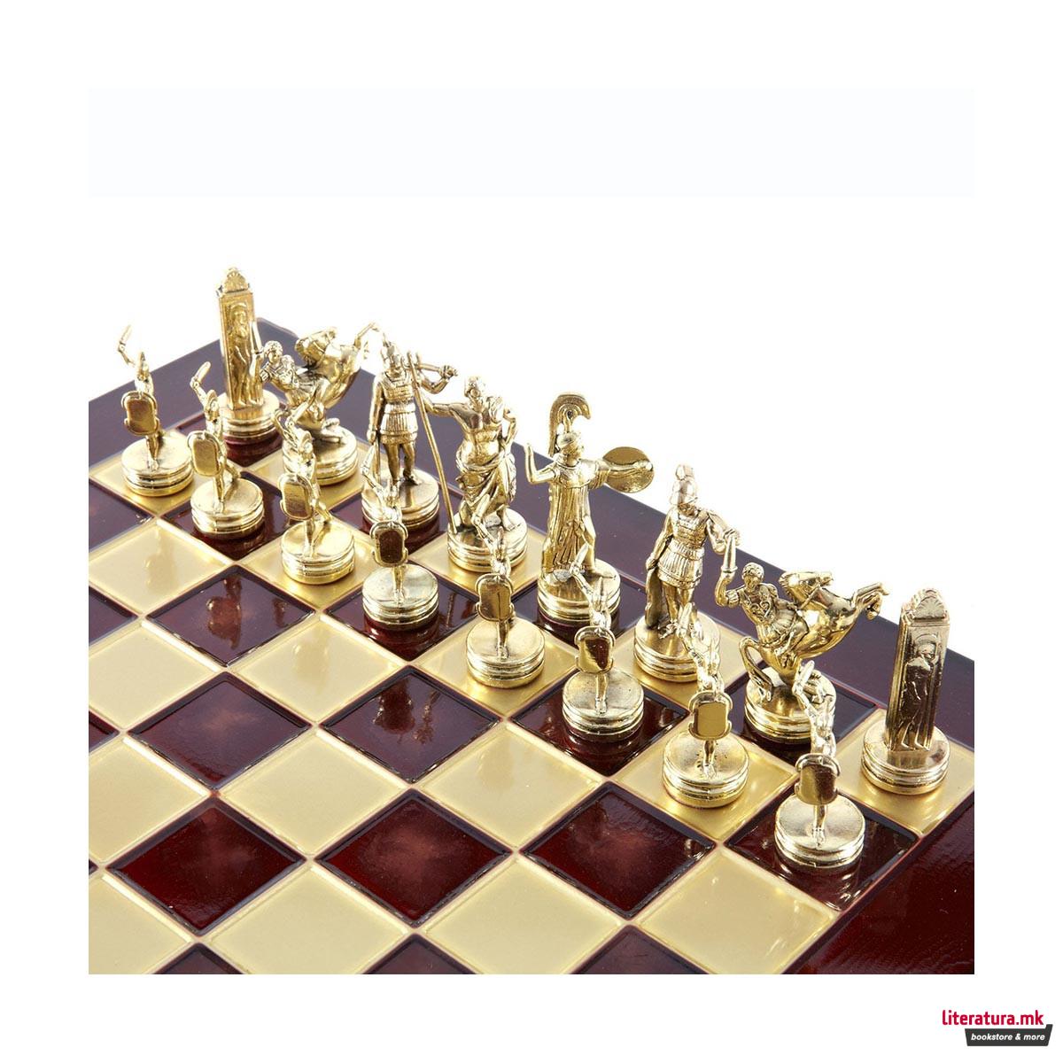 Сет за шах, GHandcrafted Greek Mythology, црвен со златни/сребрени фигури 