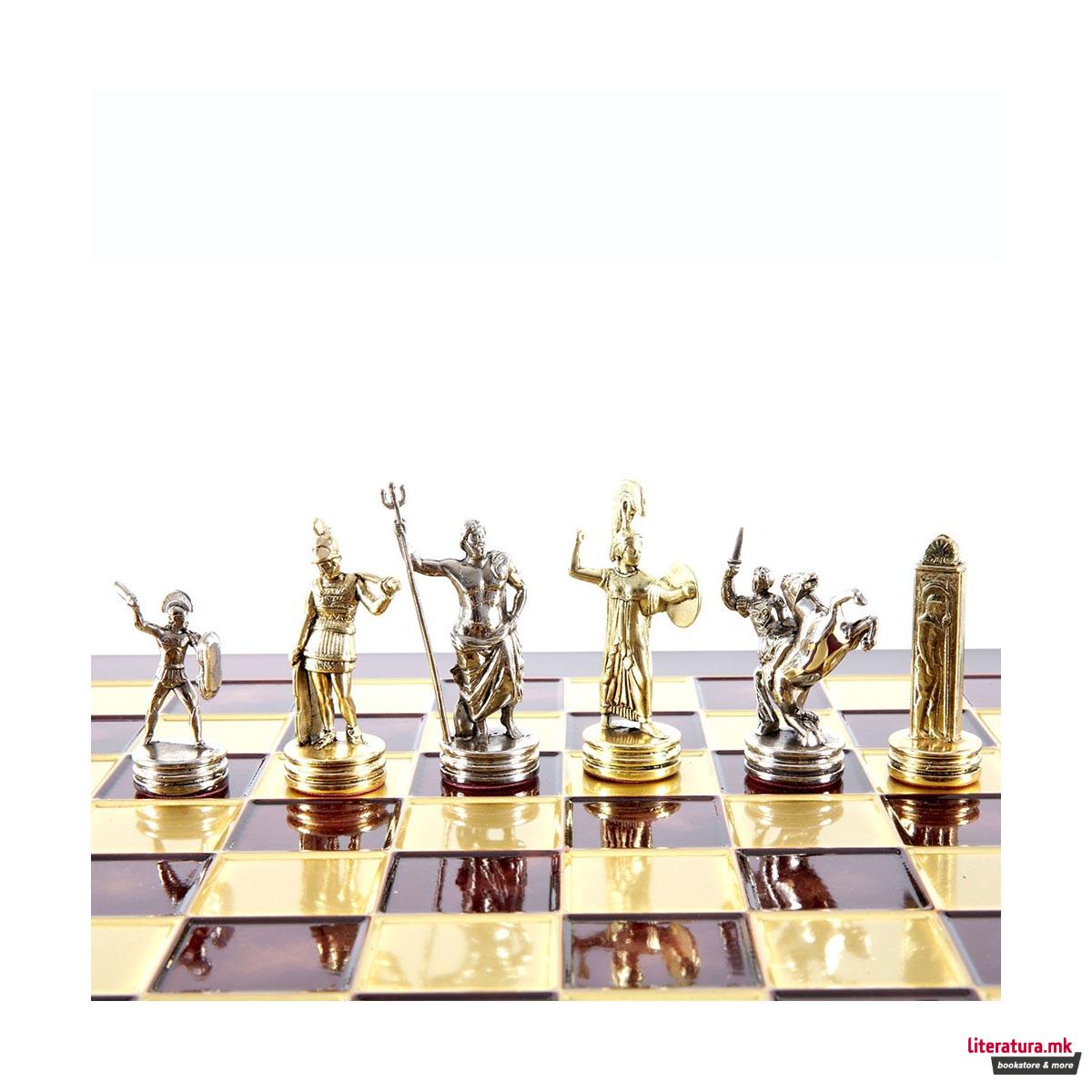 Сет за шах, GHandcrafted Greek Mythology, црвен со златни/сребрени фигури 