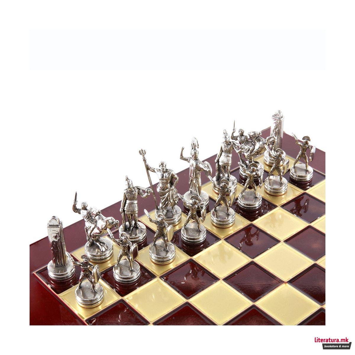 Сет за шах, GHandcrafted Greek Mythology, црвен со златни/сребрени фигури 