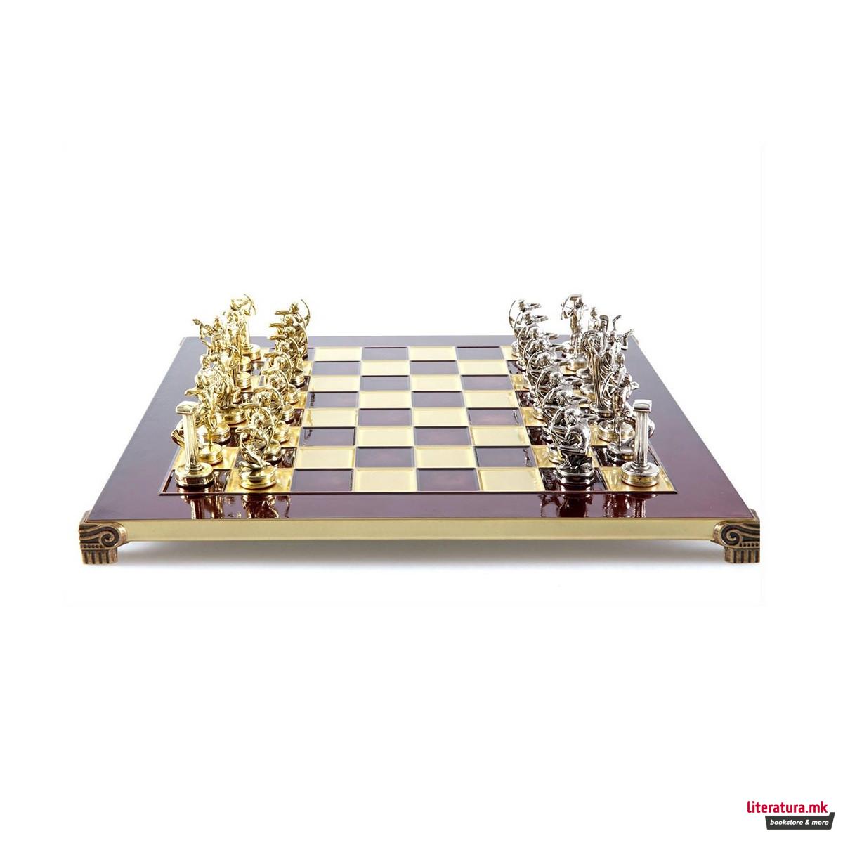 Сет за шах, Handcrafted Labours of Hercules Set, црвен со златни/сребрени фигури