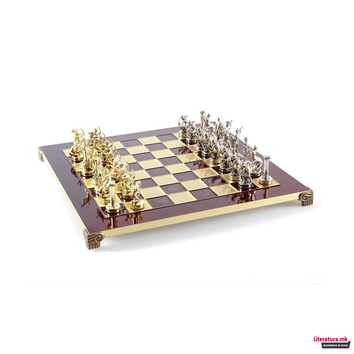 Сет за шах, Handcrafted Labours of Hercules Set, црвен со златни/сребрени фигури