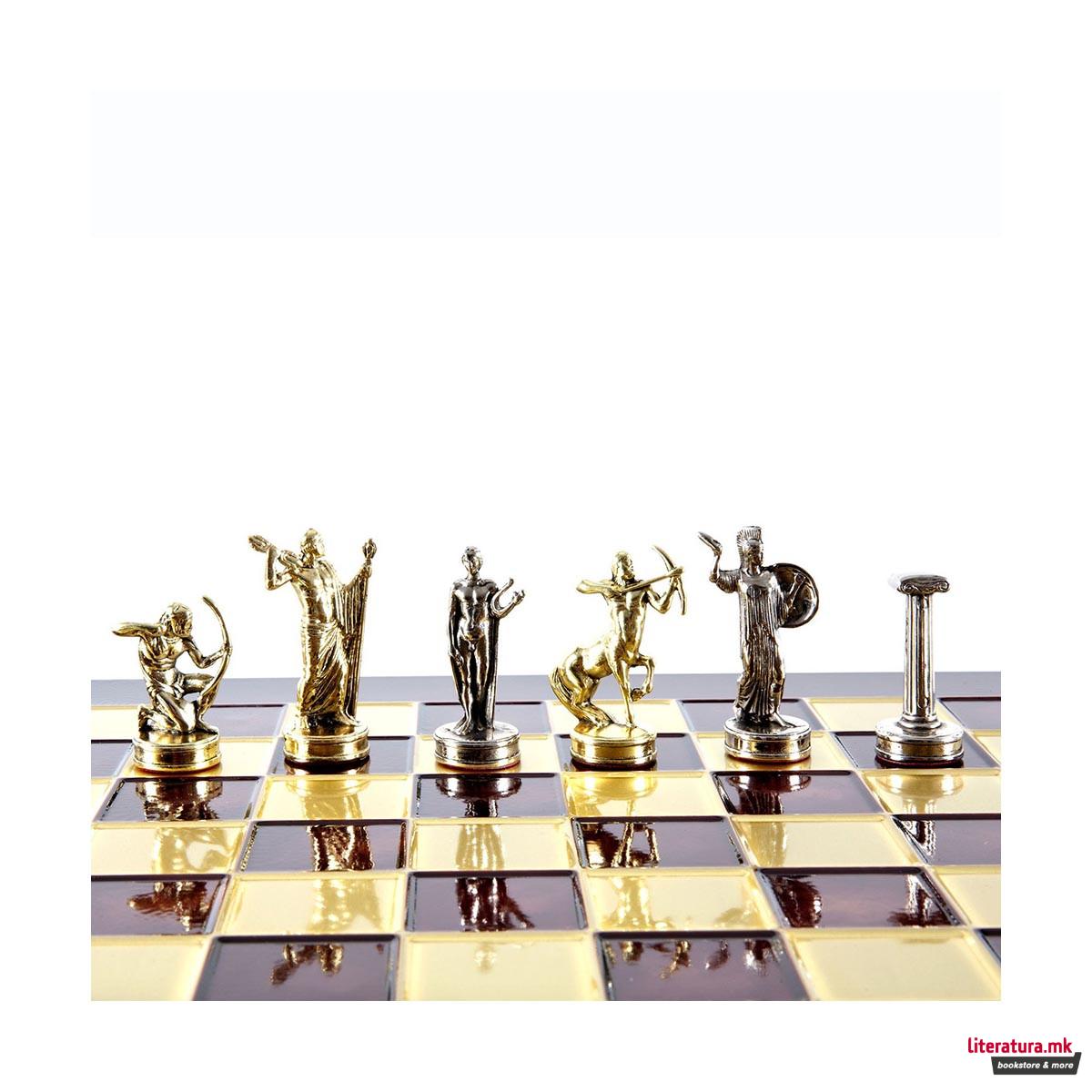 Сет за шах, Handcrafted Labours of Hercules Set, црвен со златни/сребрени фигури