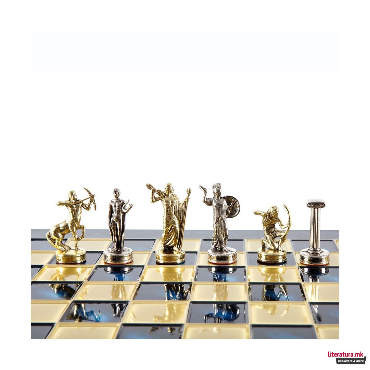 Сет за шах, Handcrafted Giants Battle Set, среден, син со златни/сребрени фигури