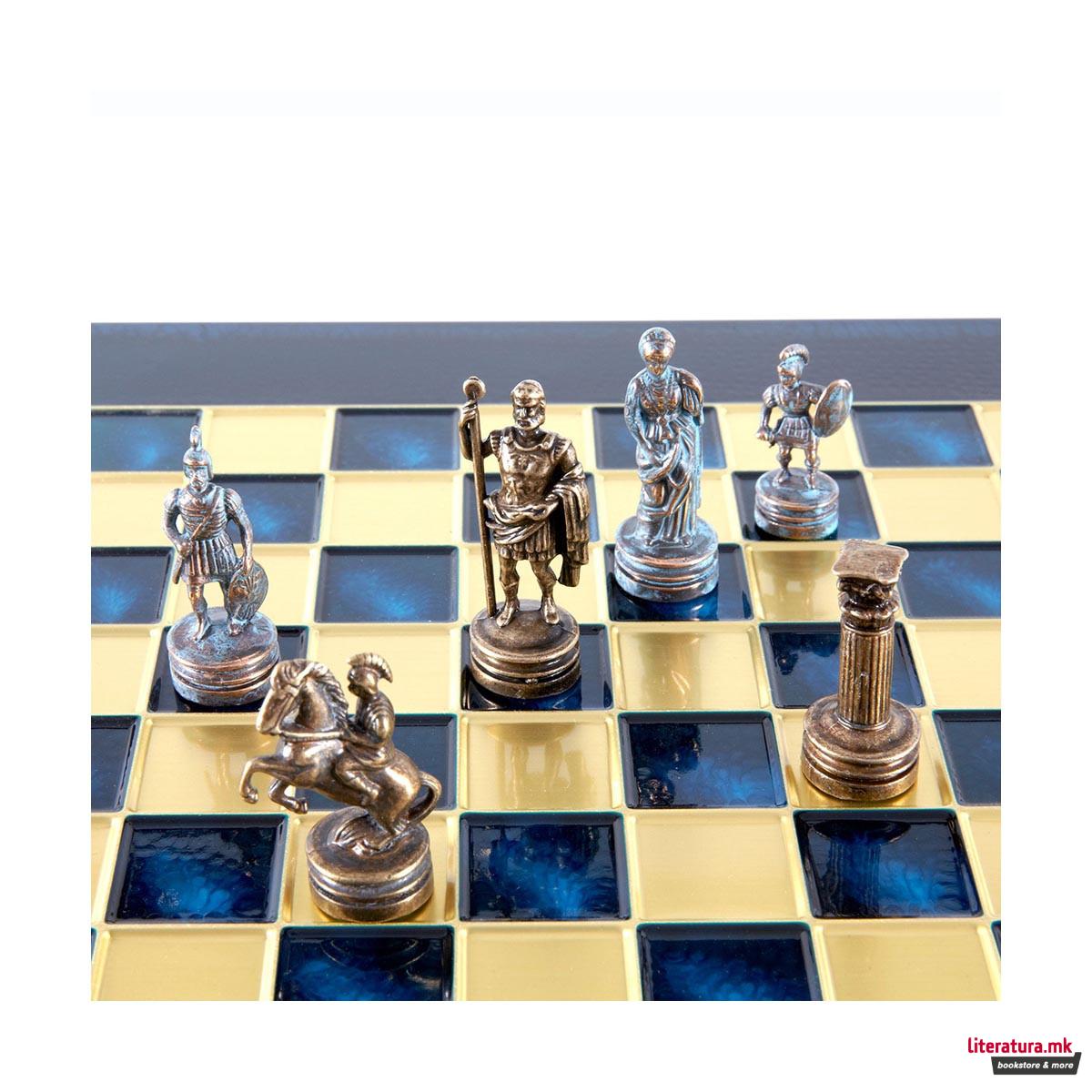 Сет за шах, Handcrafted Greek Roman Period, мал, син со сини и кафеави фигури 