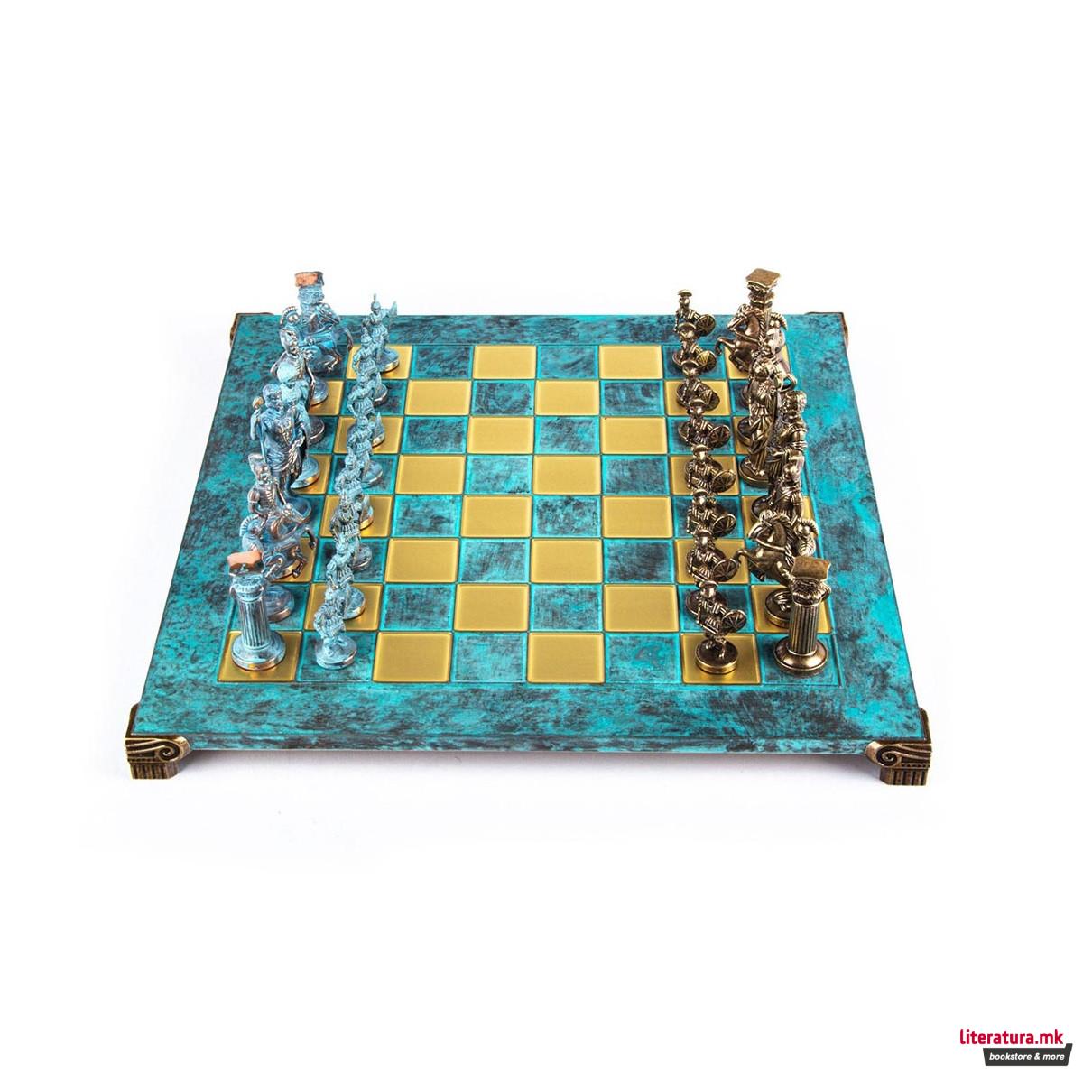 Сет за шах, Handcrafted Greek Roman Period, тиркизен со сини и бронзени фигури 