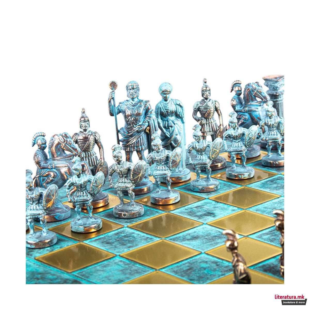 Сет за шах, Handcrafted Greek Roman Period, тиркизен со сини и бронзени фигури 