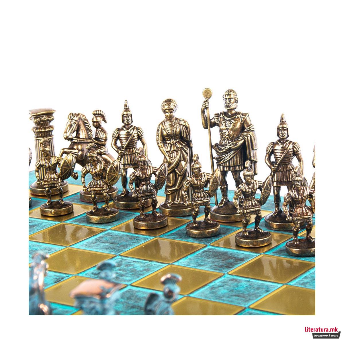 Сет за шах, Handcrafted Greek Roman Period, тиркизен со сини и бронзени фигури 