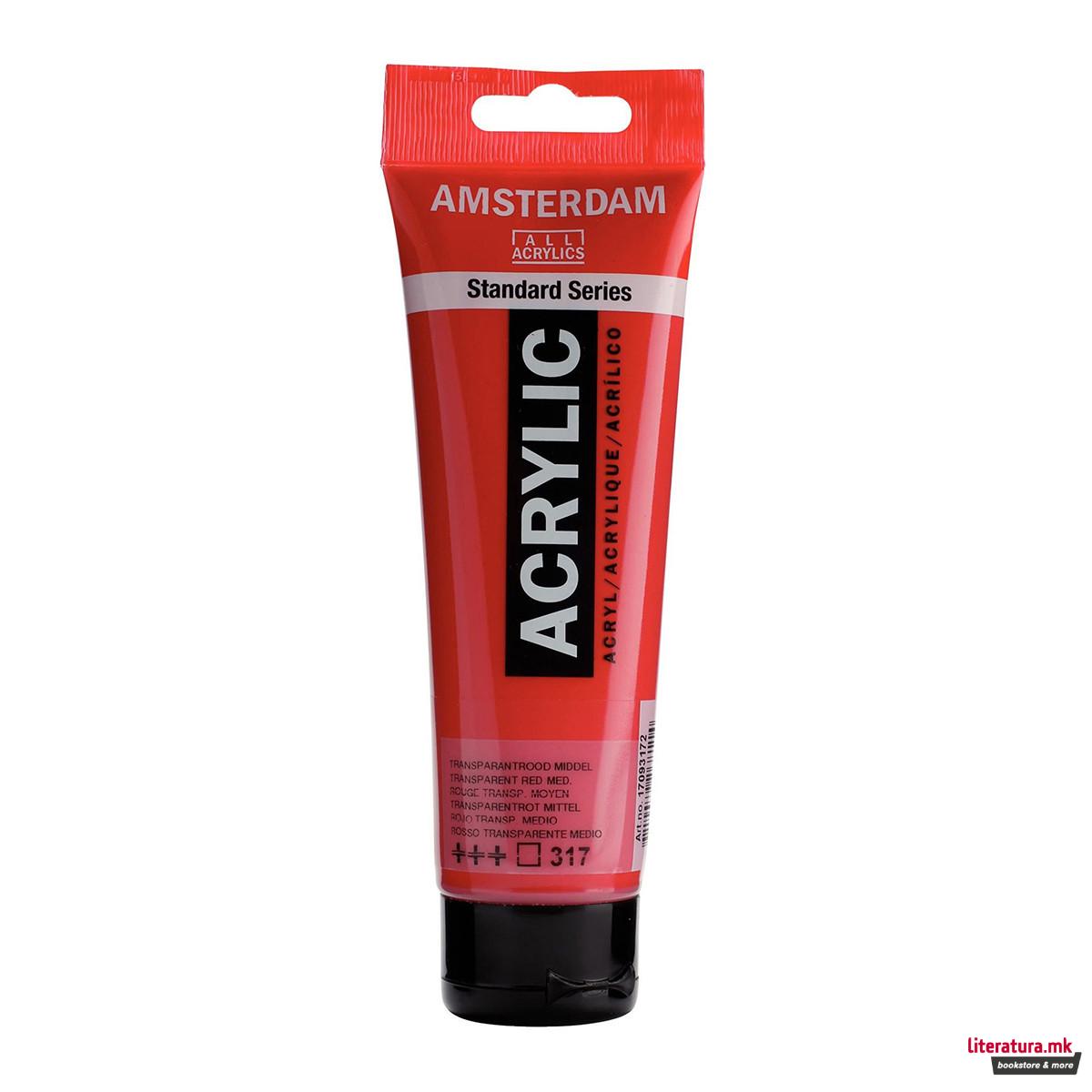 Акрилна боја, Amsterdam All Acrylics, Standard Series, 120 мл, transparent red medium 