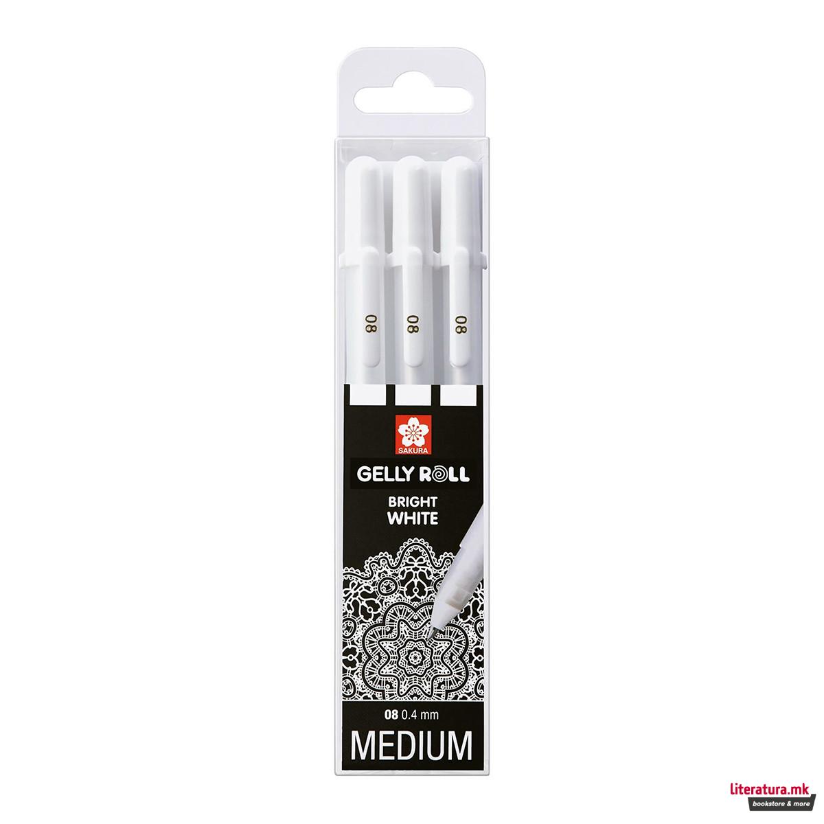 Сет од 3 гел-ролери, Sakura, Gelly Roll Basic, Bright White - medium, 08 