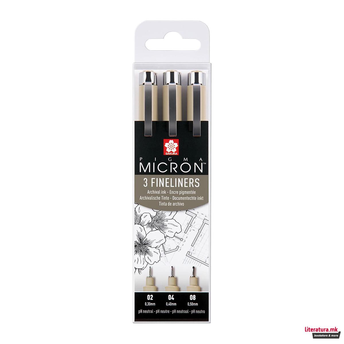 Сет од 3 фајнлајнери, Sakura, Pigma Micron, 005/01/03, црни 