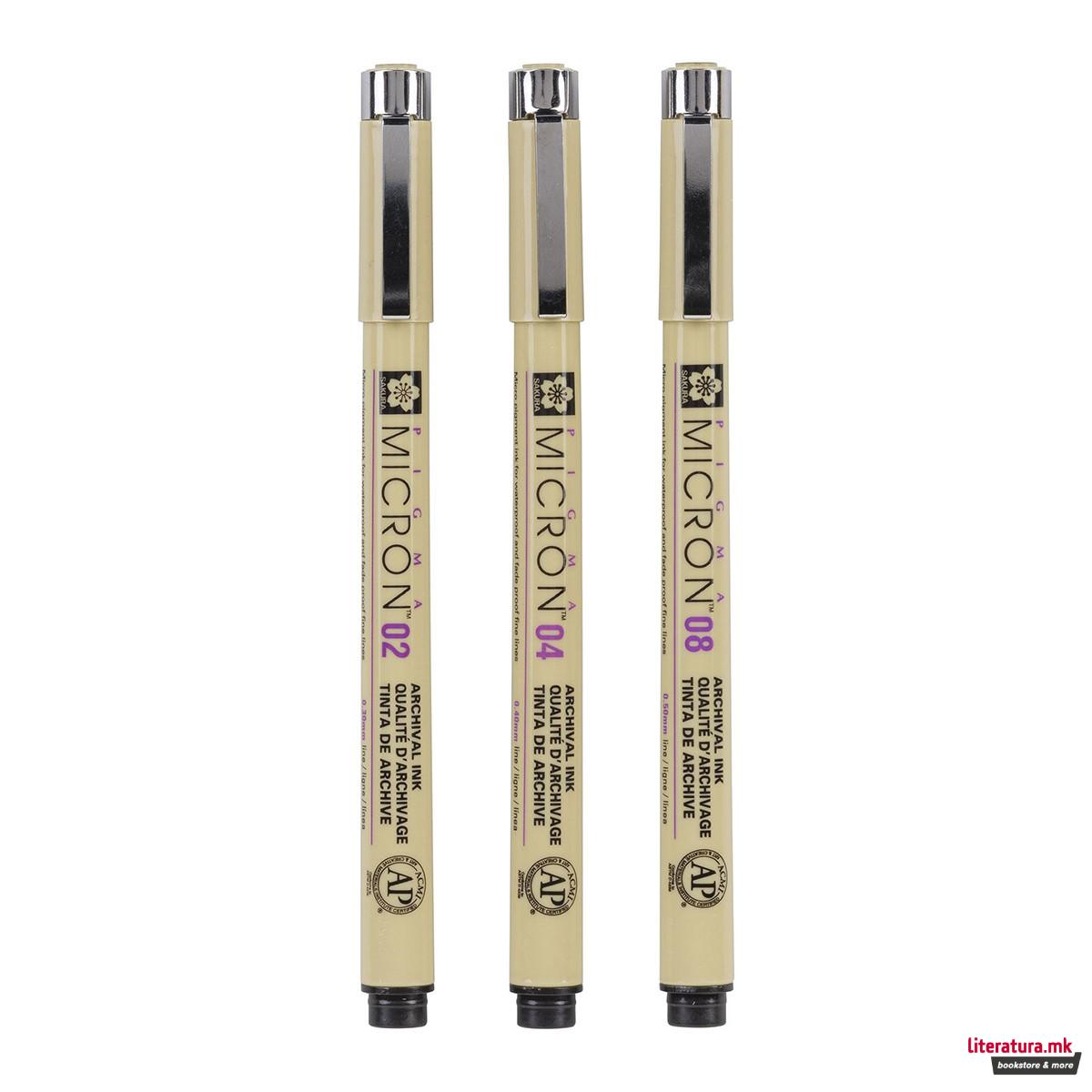 Сет од 3 фајнлајнери, Sakura, Pigma Micron, 005/01/03, црни 