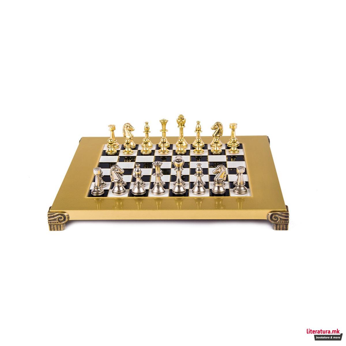 Сет за шах, Handcrafted Classic Metal Staunton, црн со златни/сребрени фигури 