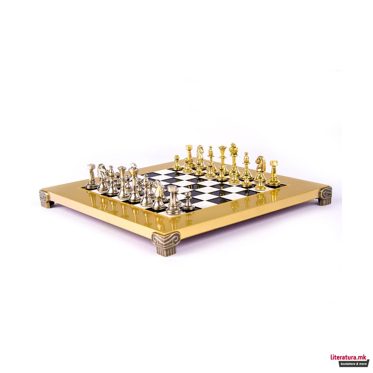 Сет за шах, Handcrafted Classic Metal Staunton, црн со златни/сребрени фигури 