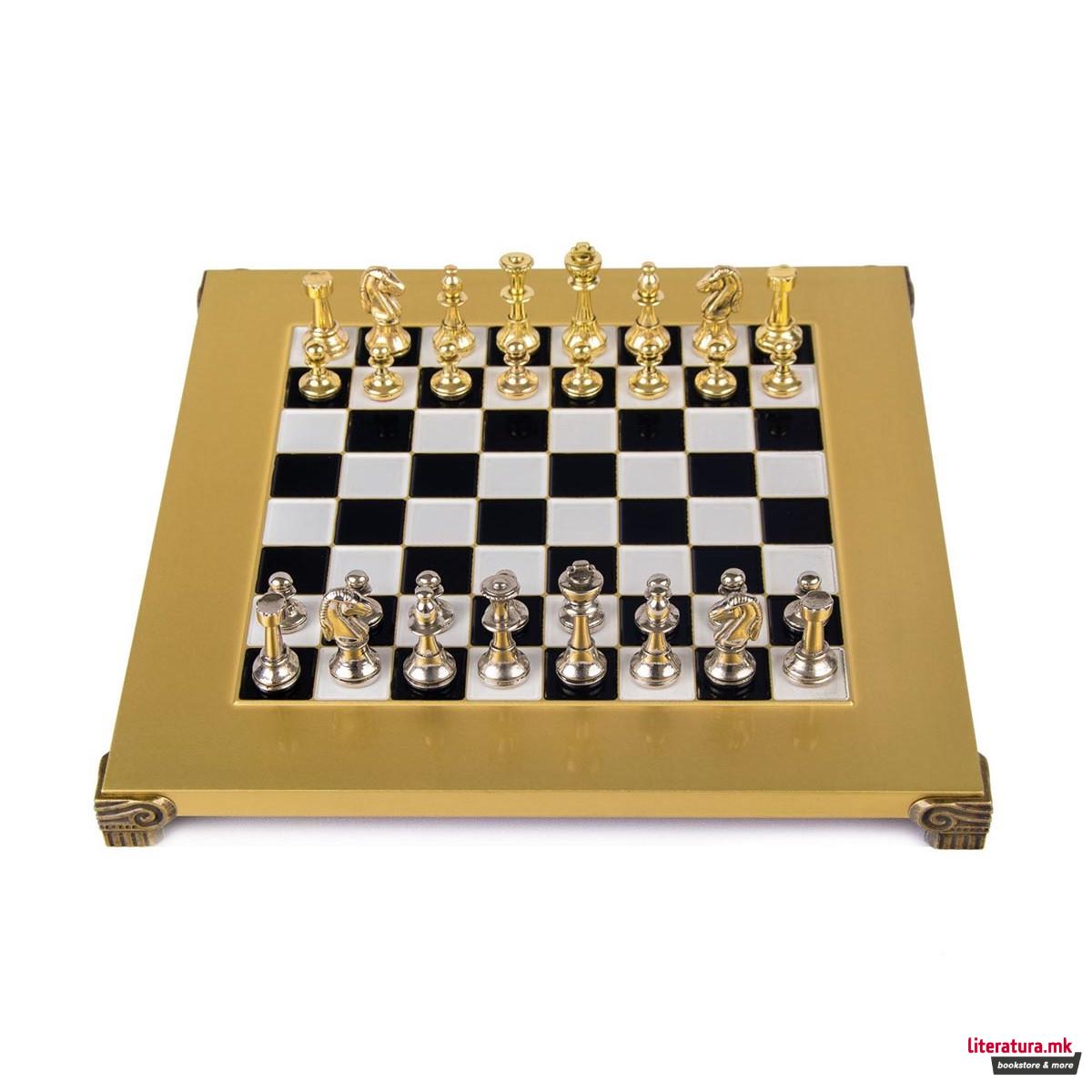 Сет за шах, Handcrafted Classic Metal Staunton, црн со златни/сребрени фигури 