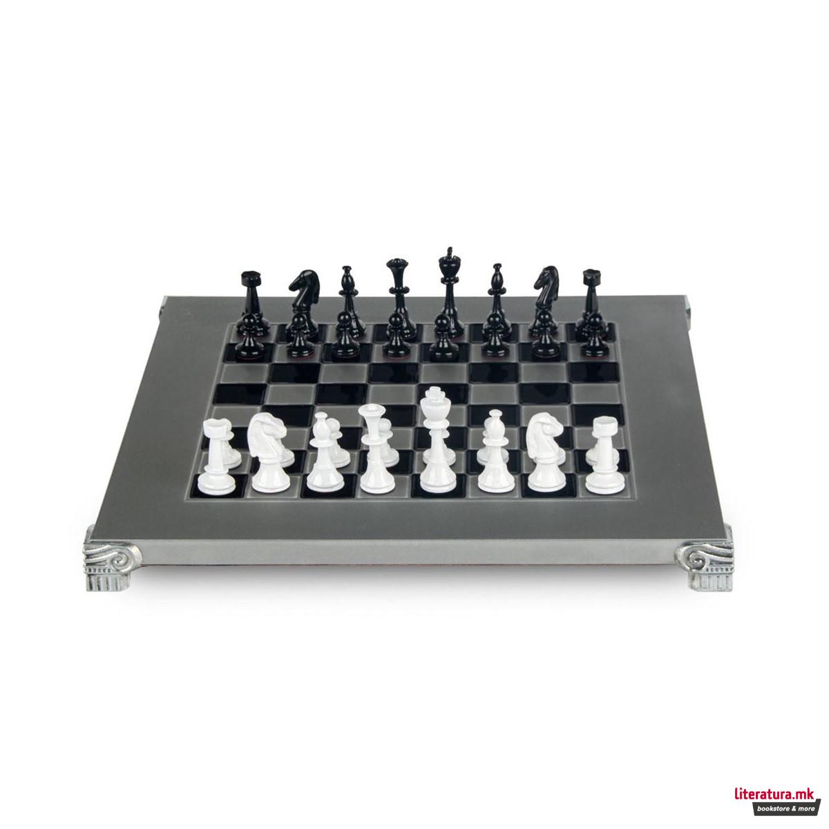 Сет за шах, ClassicMetal Staunton Chess Set, мал, црнобел, алуминиумски 