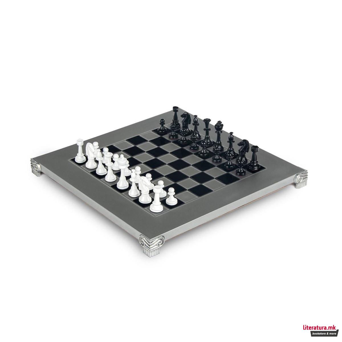 Сет за шах, ClassicMetal Staunton Chess Set, мал, црнобел, алуминиумски 